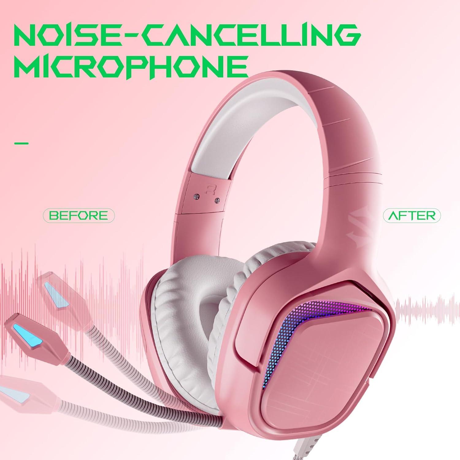 Auriculares Gaming Black Shark BS-X1 Rosa, 50mm, Cancelación Ruido