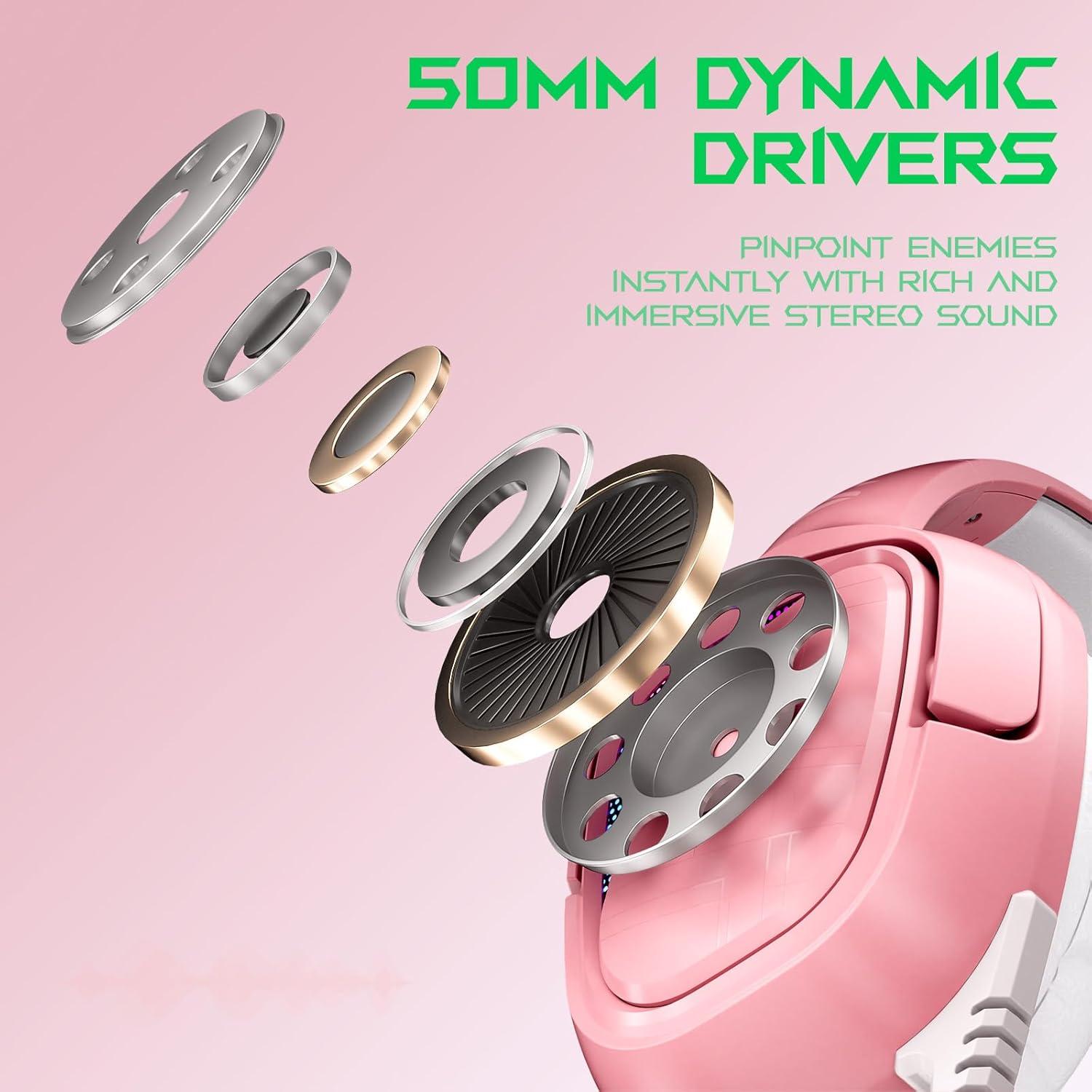 Auriculares Gaming Black Shark BS-X1 Rosa, 50mm, Cancelación Ruido