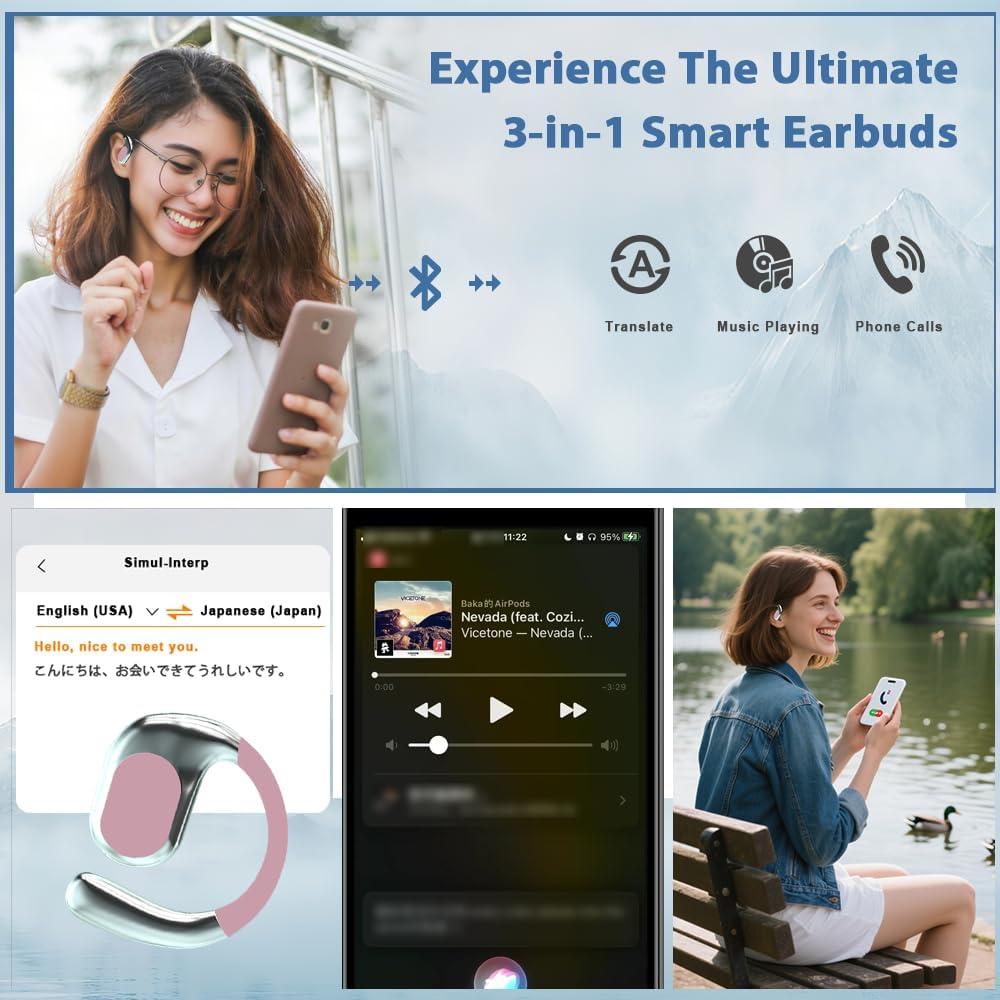 Auriculares Traductores AI K03 Bluetooth Rosa - 144 Idiomas