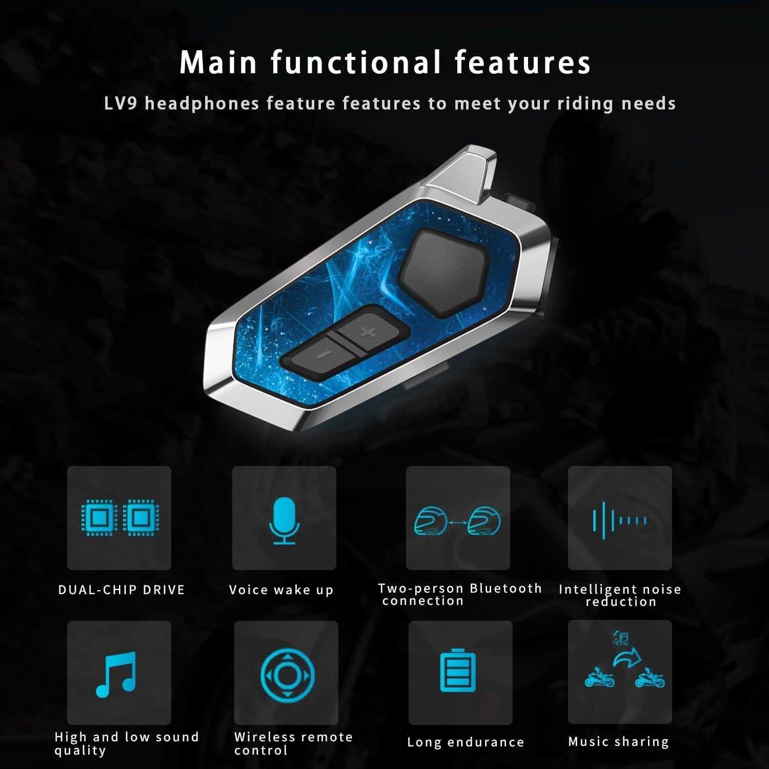 Auricular Intercomunicador Bluetooth LV9 para Casco - Impermeable IPX6