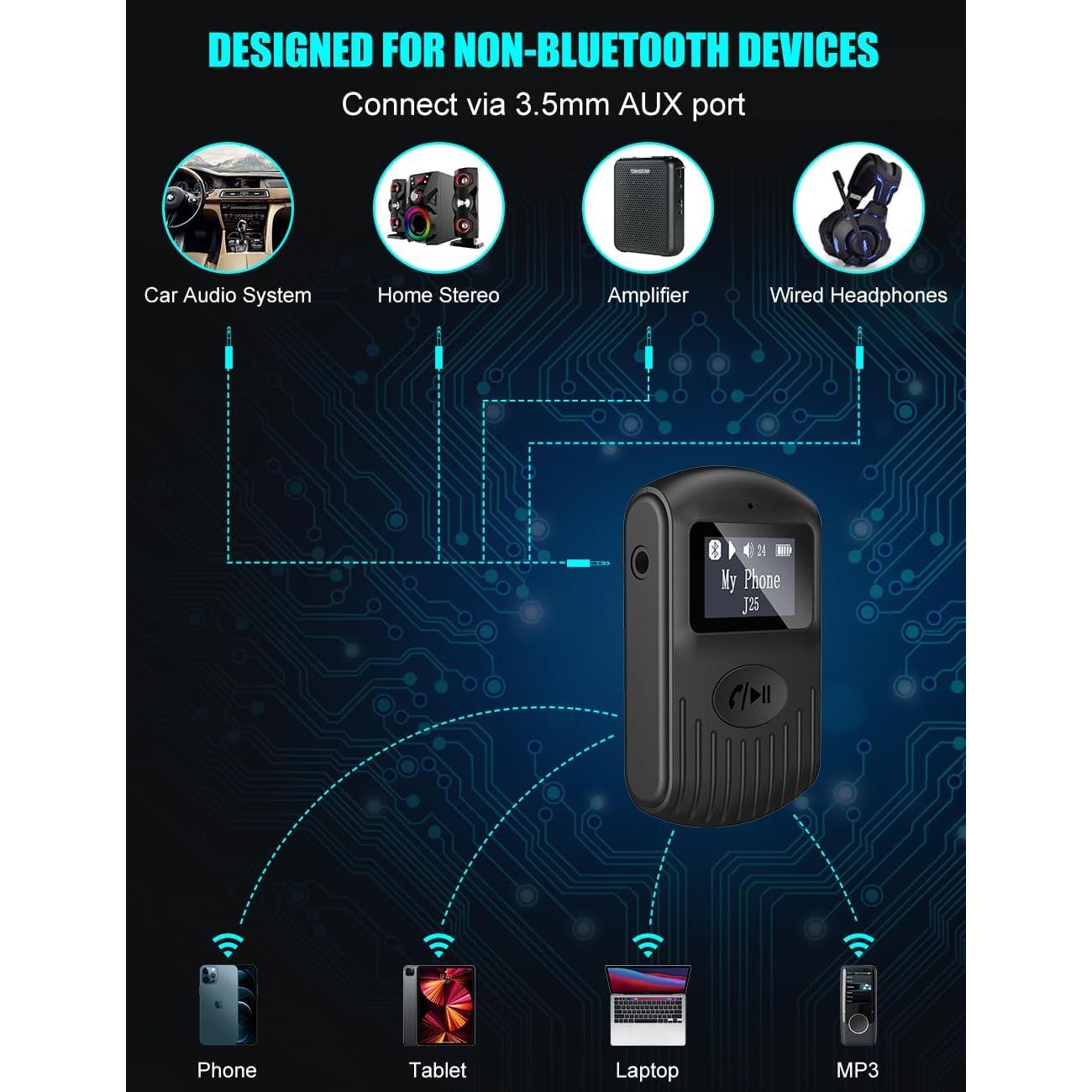 Receptor Bluetooth COMSOON J25 con Pantalla LCD 3.5mm AUX