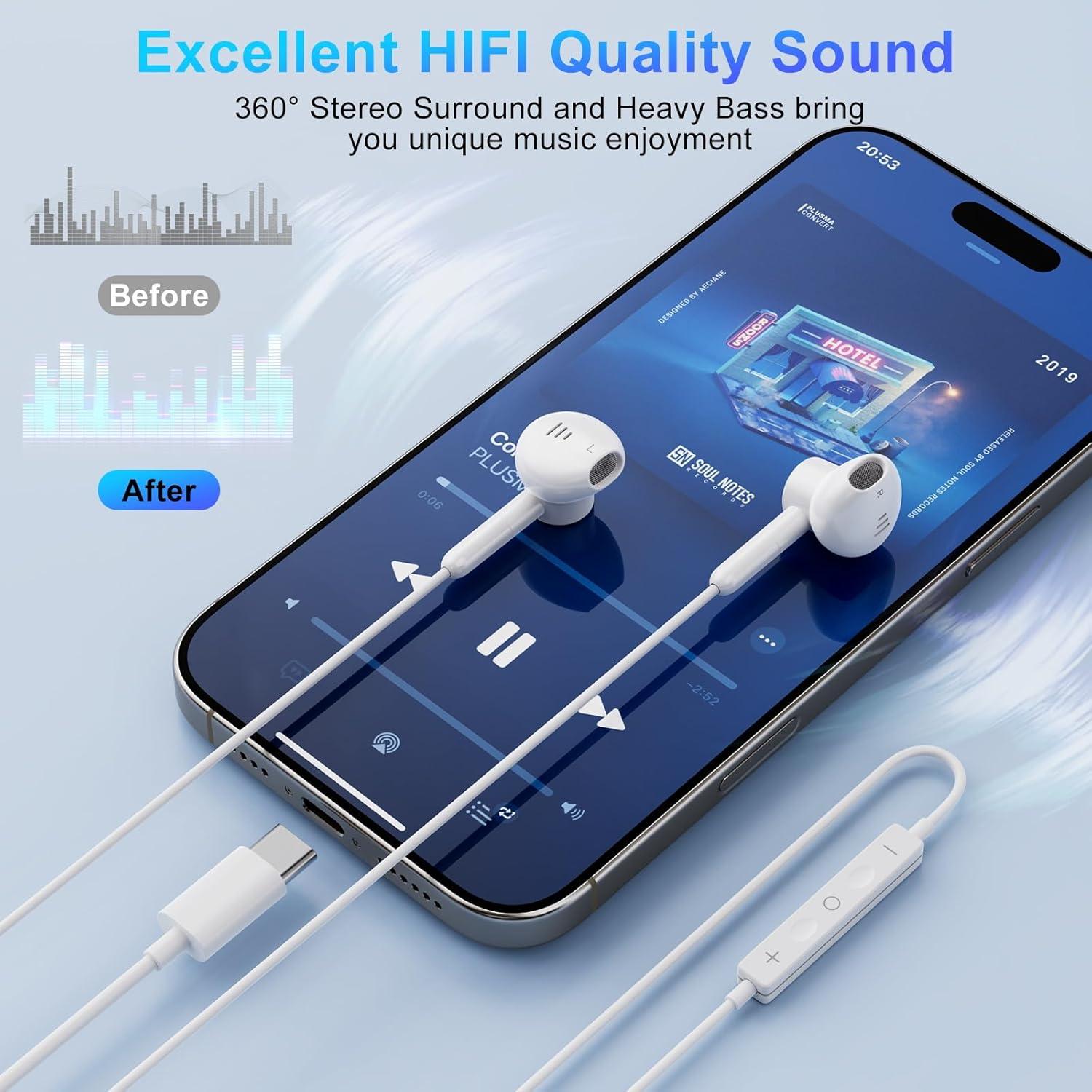 Auriculares USB C Alfu con micrófono y control de volumen