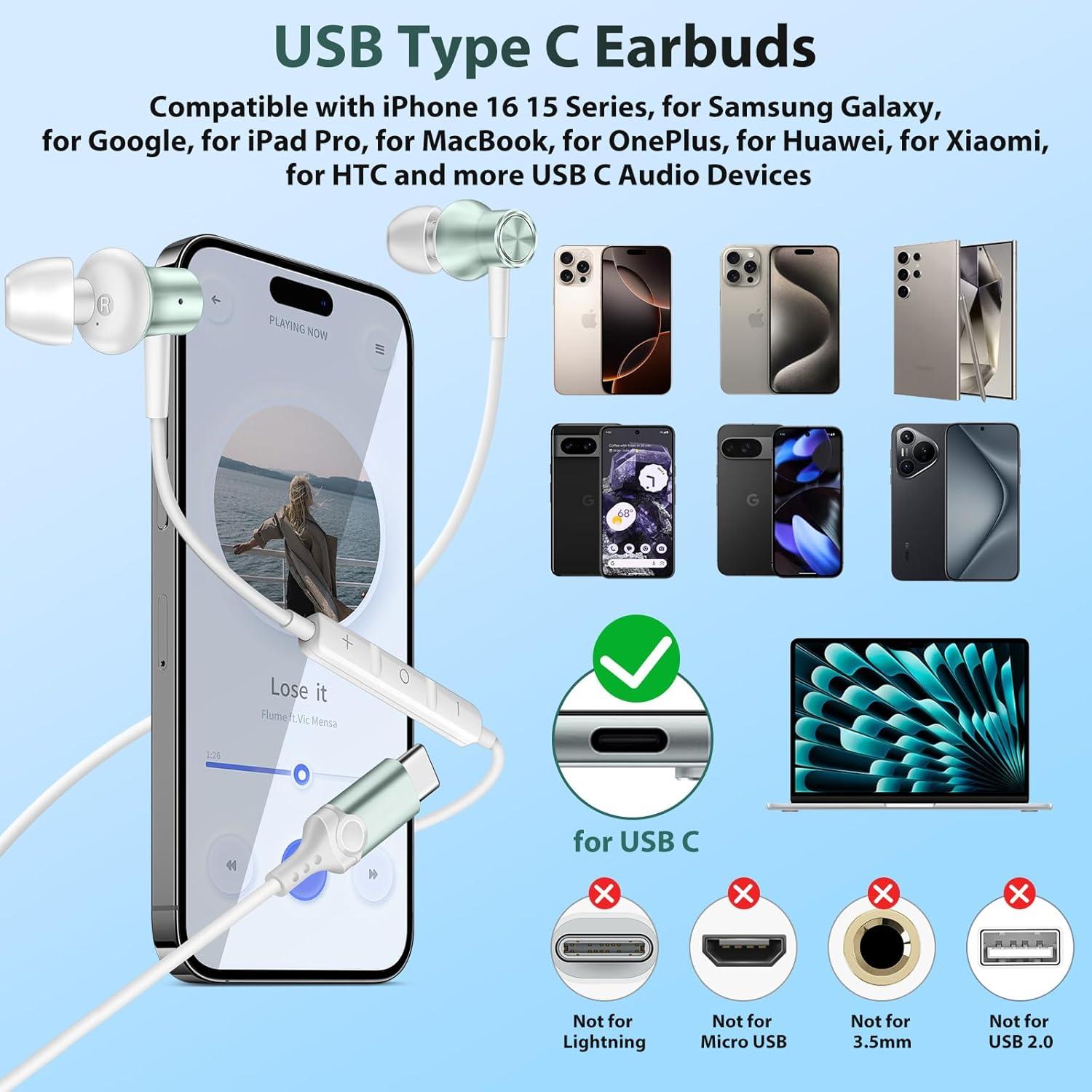 Auriculares USB C COOYA HiFi Estéreo In-Ear con Micrófono