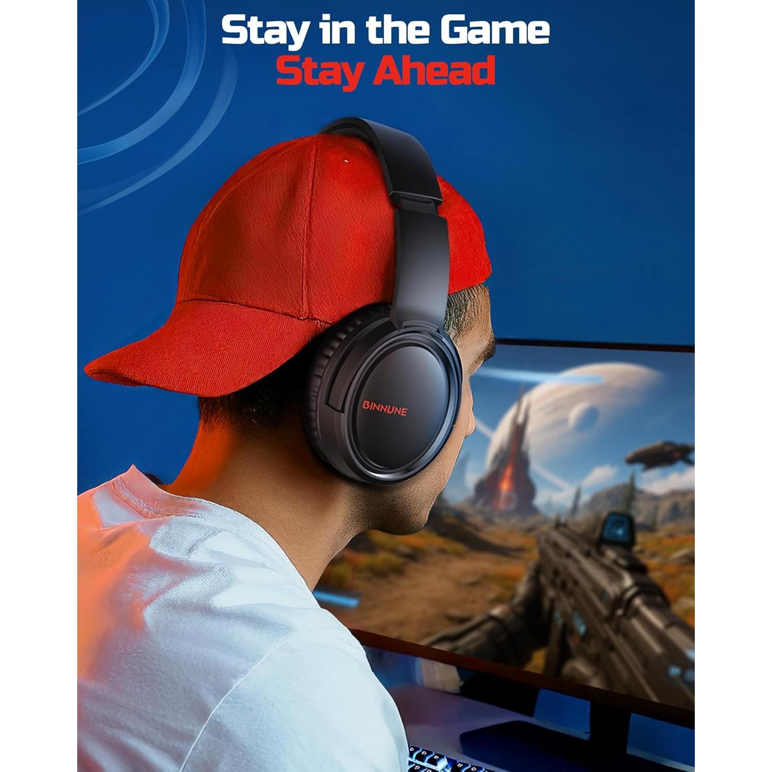 Auriculares Inalámbricos para Juegos BINNUNE BW02 7.1, 40h Batería