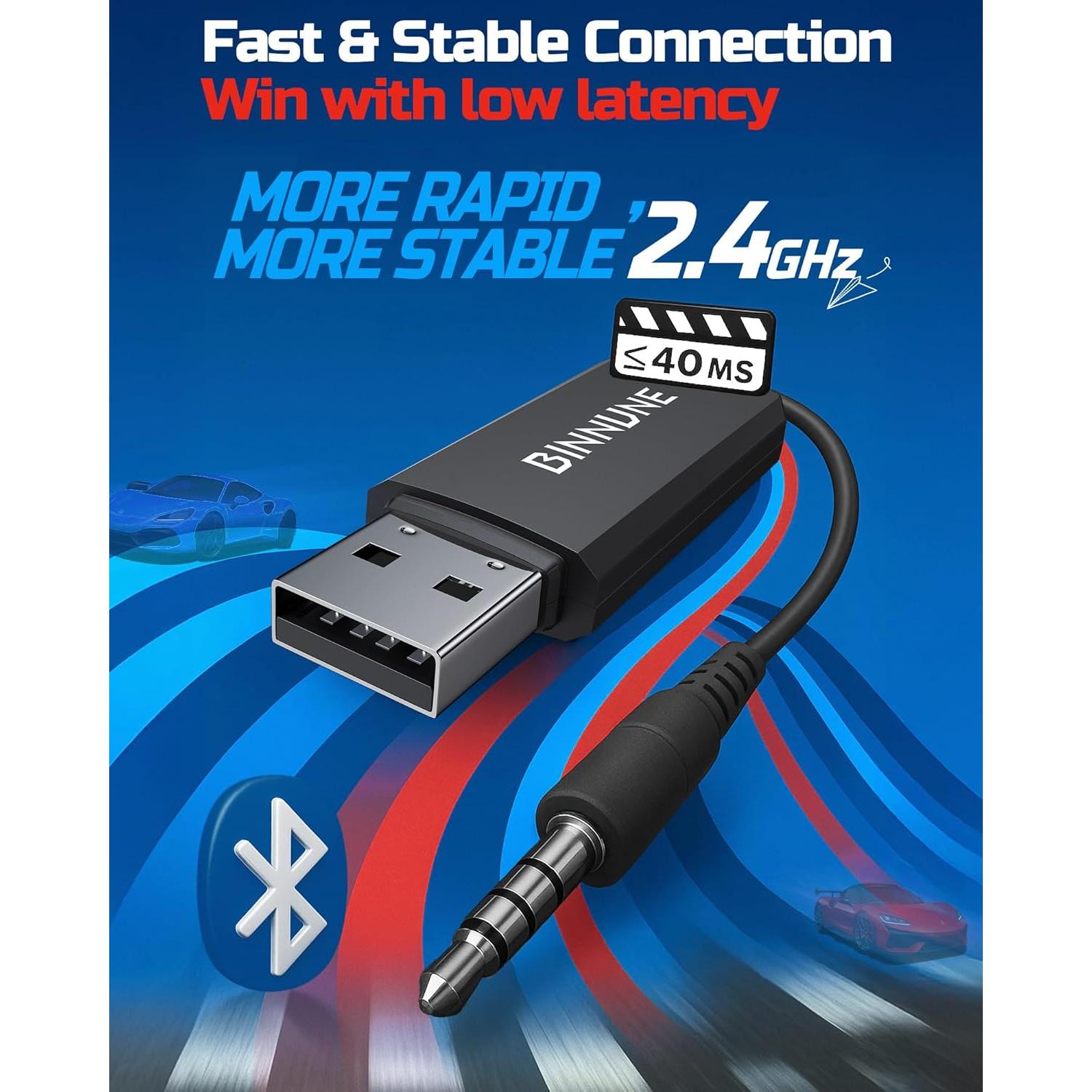 Auriculares Inalámbricos para Juegos BINNUNE BW02 7.1, 40h Batería