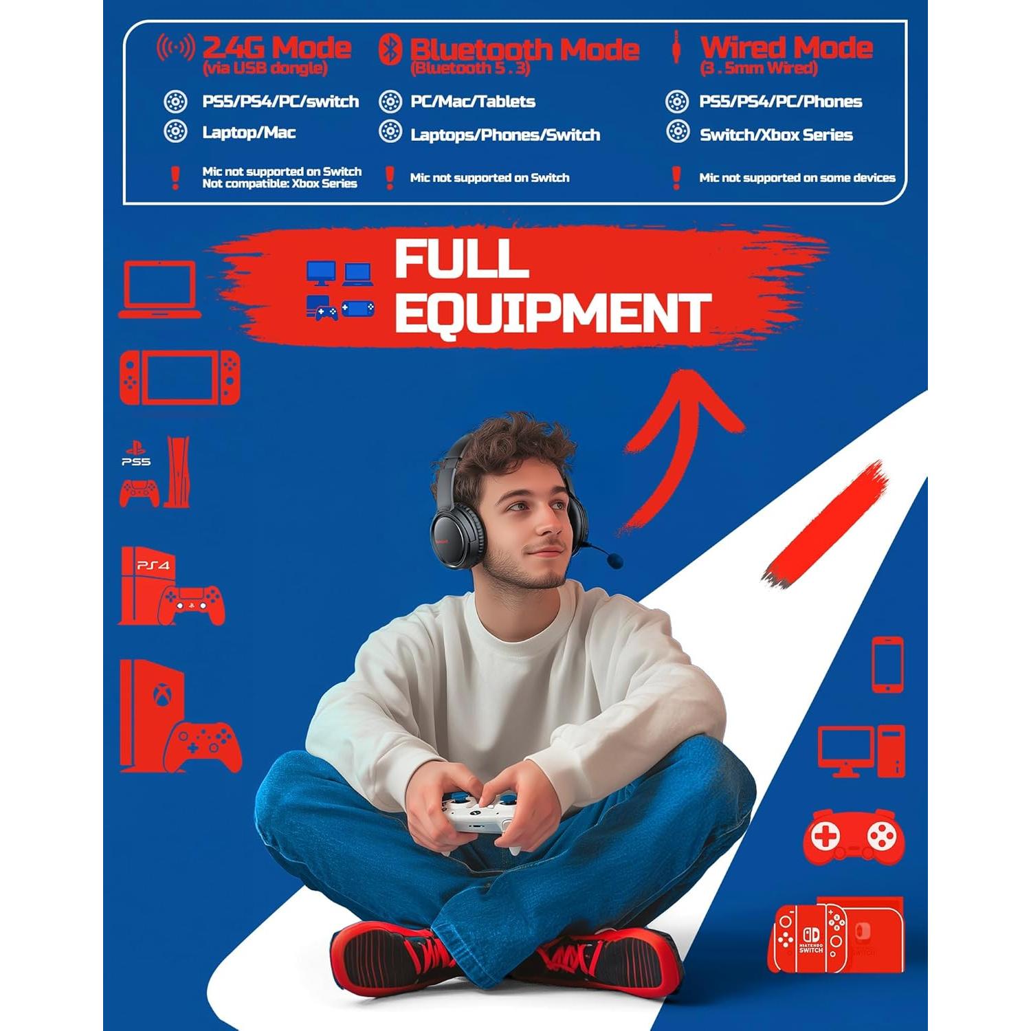 Auriculares Inalámbricos para Juegos BINNUNE BW02 7.1, 40h Batería