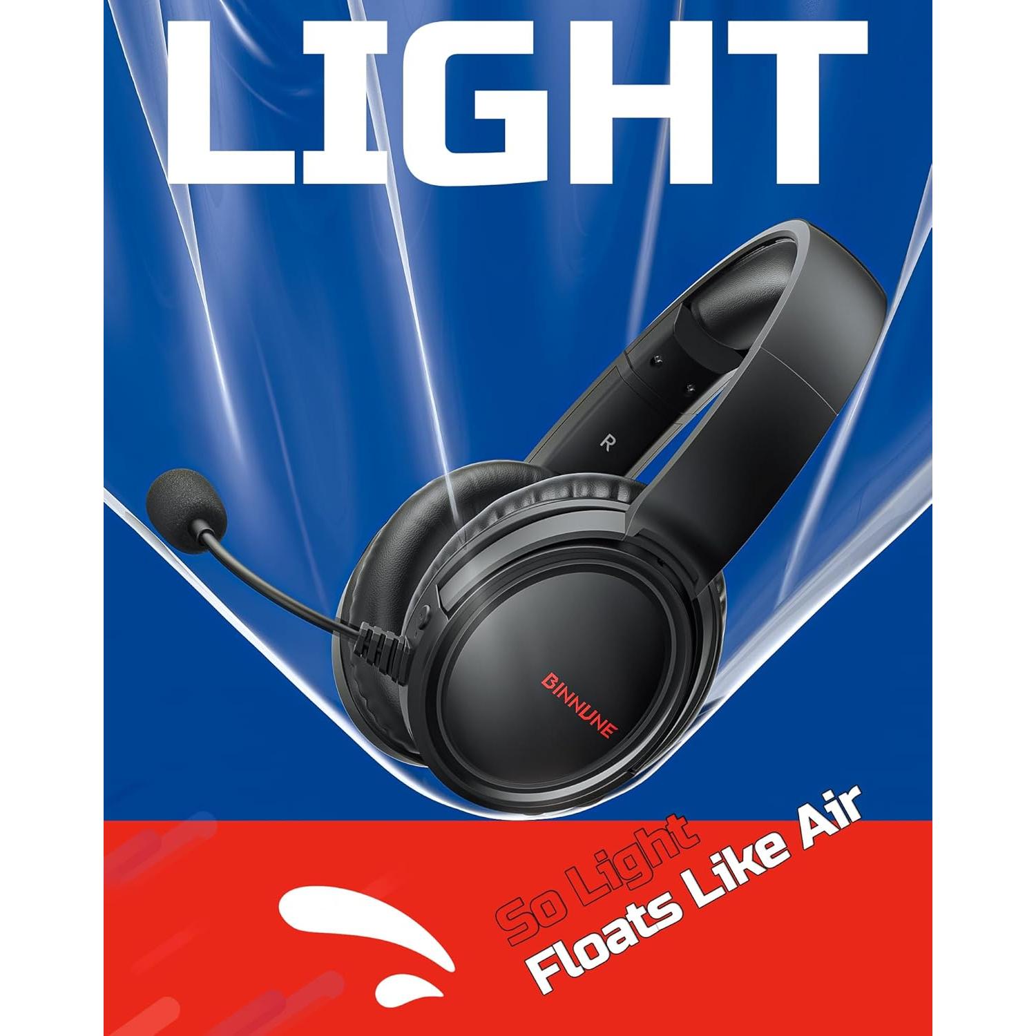 Auriculares Inalámbricos para Juegos BINNUNE BW02 7.1, 40h Batería