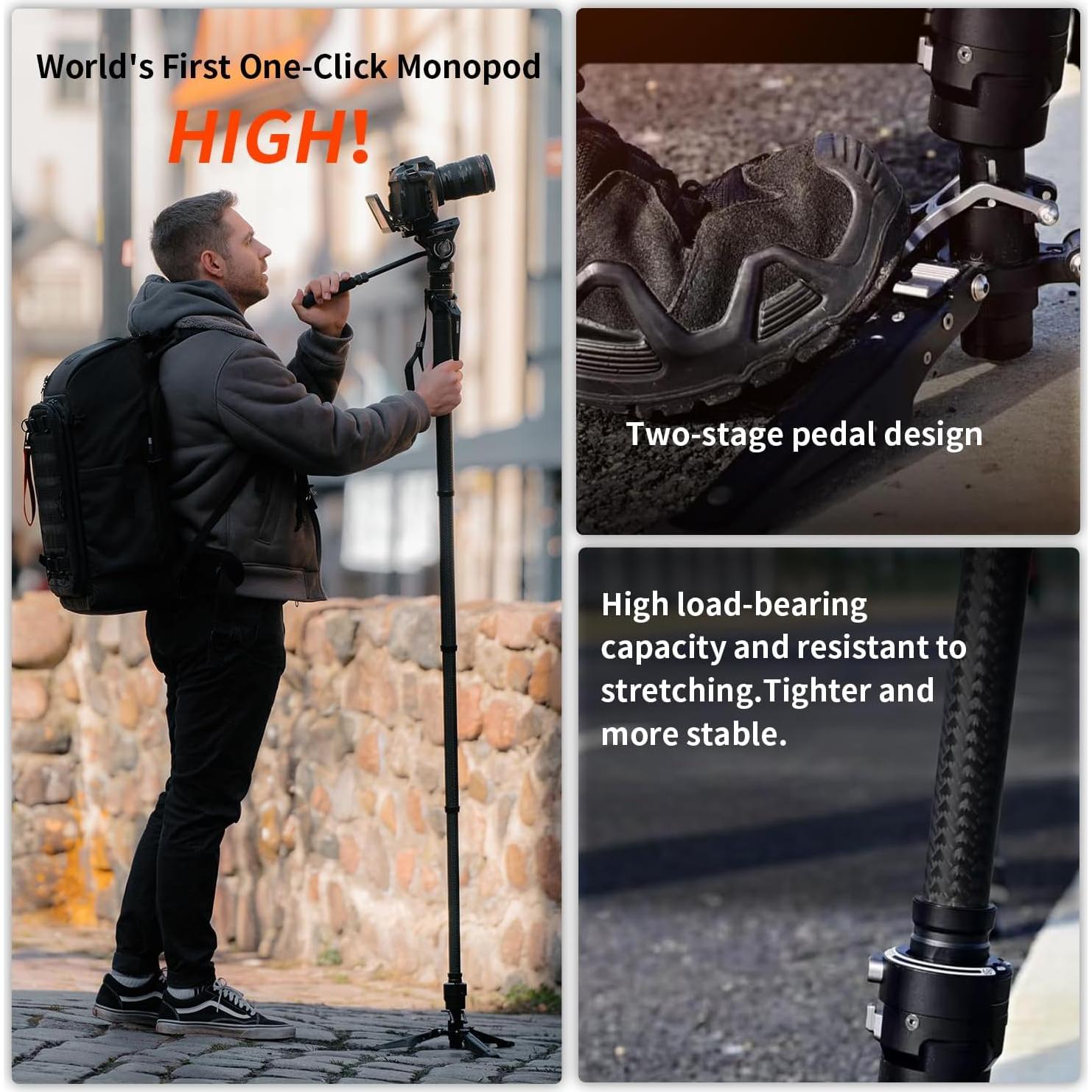 Monopod de Carbono COMAN M1ProV5 1.75m con Cabeza Hidráulica