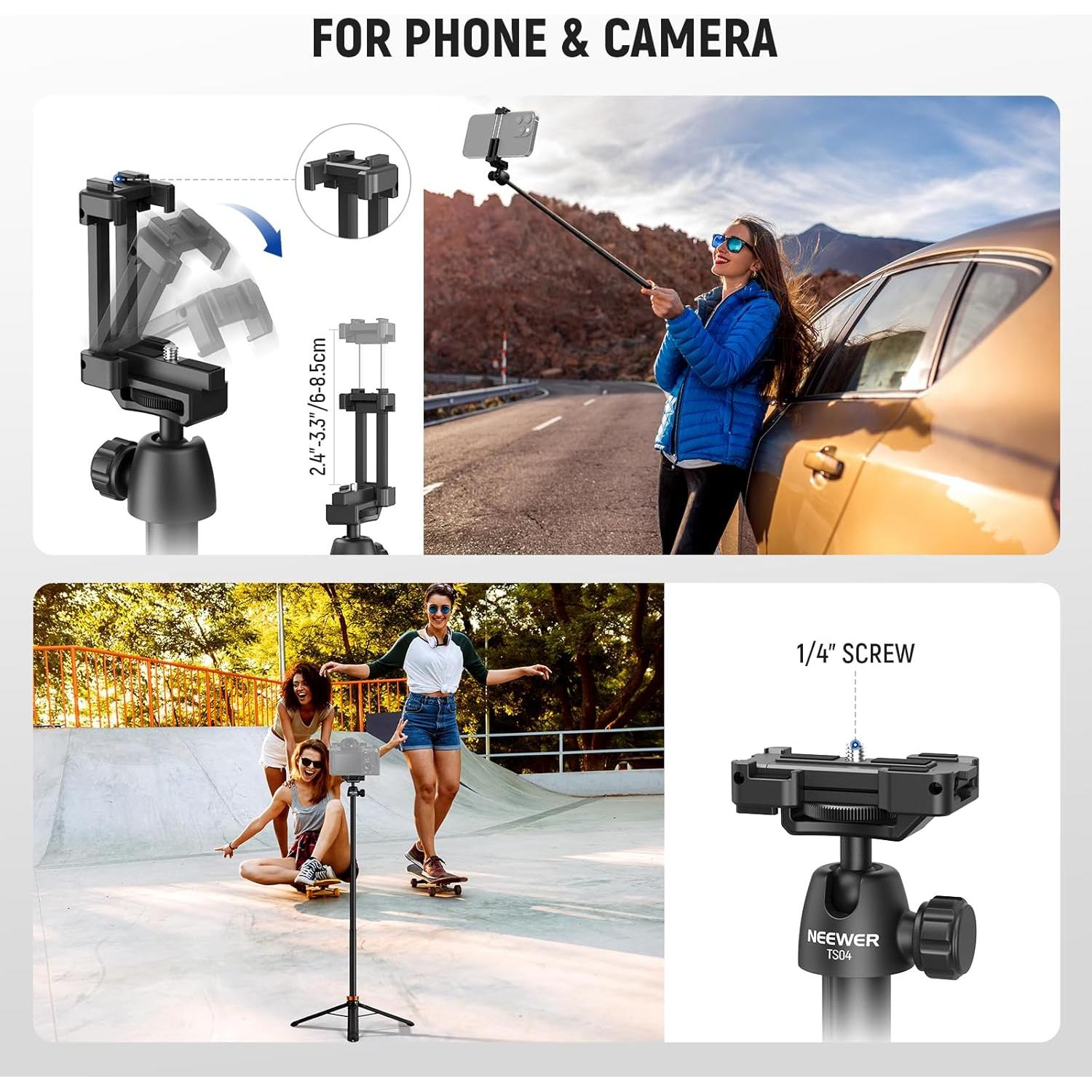 Trípode de Selfie NEEWER TS04 para iPhone y DSLR 149.5cm