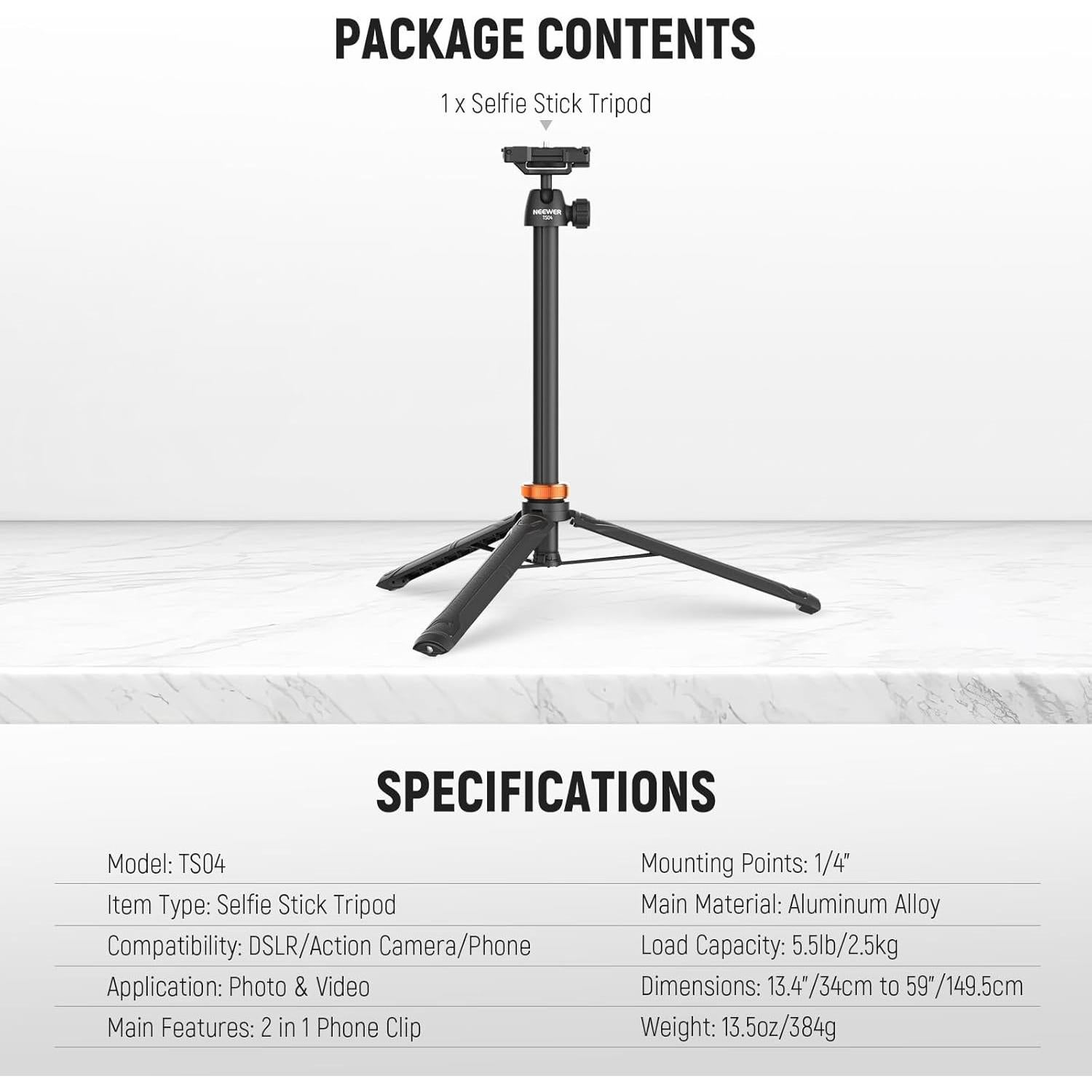 Trípode de Selfie NEEWER TS04 para iPhone y DSLR 149.5cm