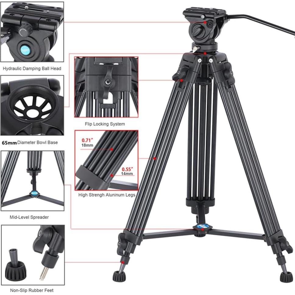 Trípode de Video Profesional Yusen K9 158CM Aluminio Ajustable