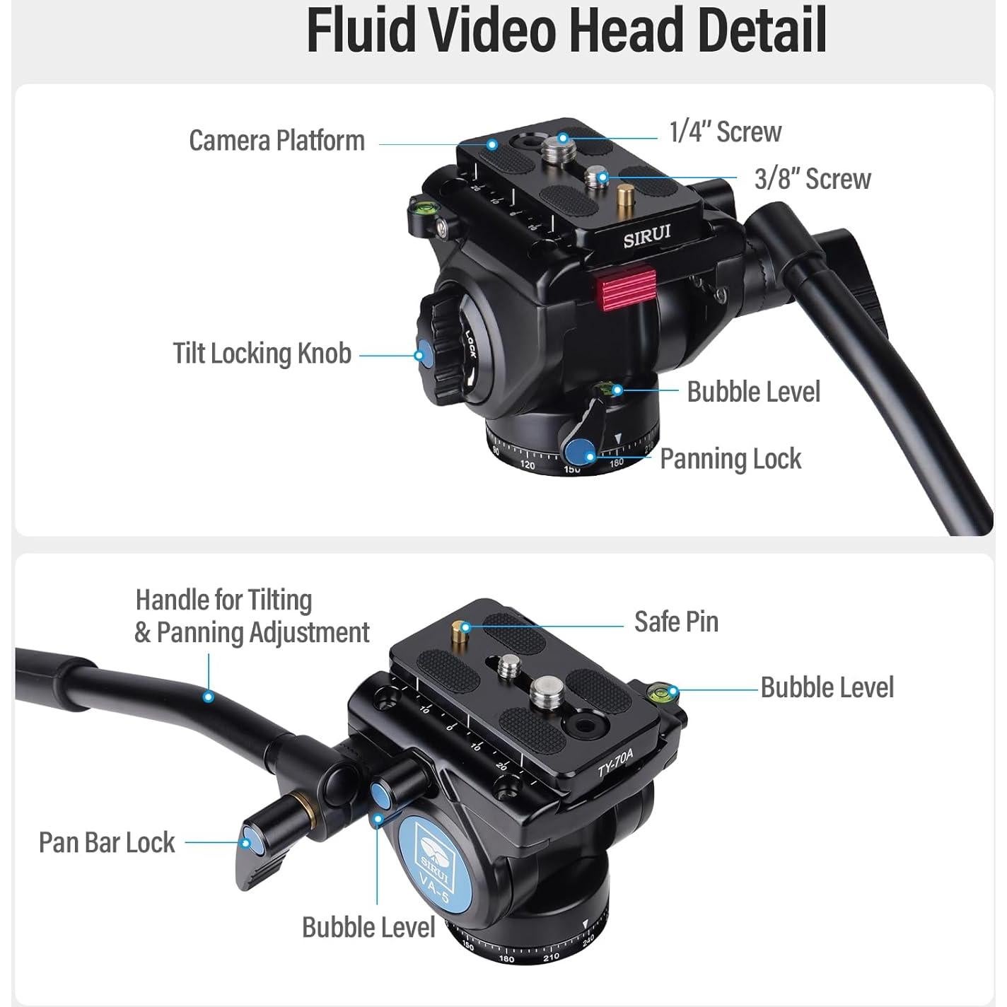 Trípode Mini SIRUI AM-223L con Cabezal Fluido VA-5, 1.22 kg