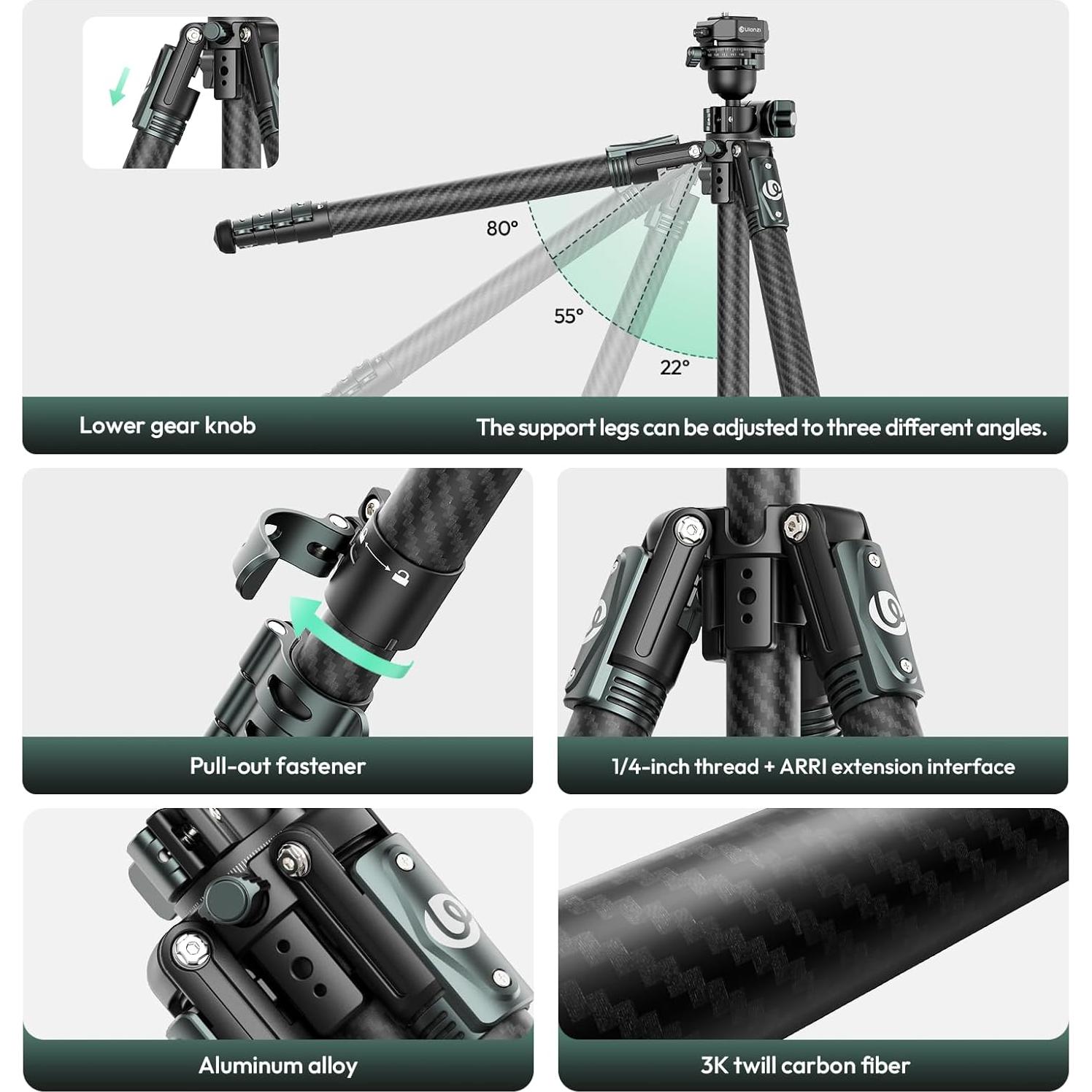 Trípode de Fibra de Carbono ULANZI JJ05 183.9 cm Carga 18 kg