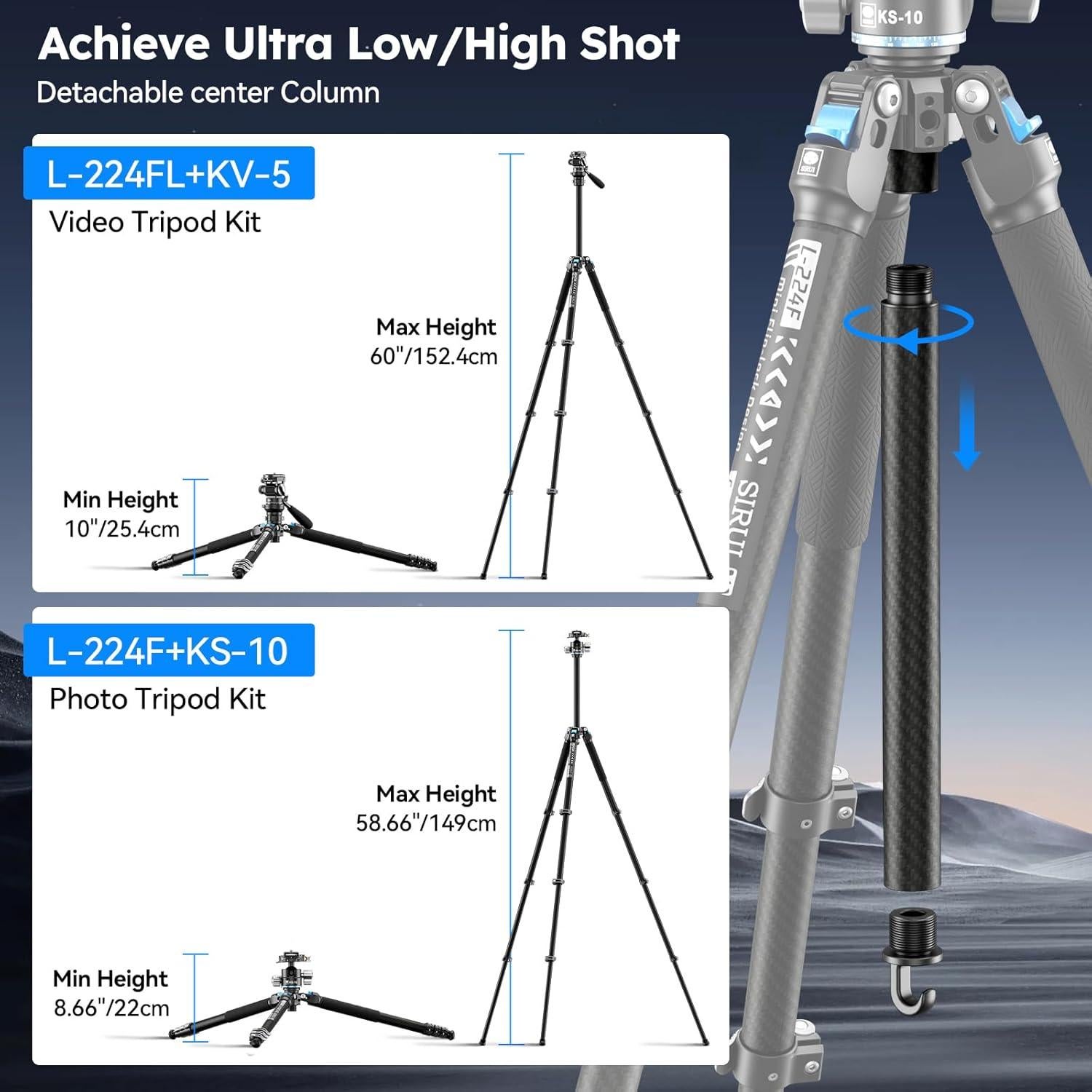 Trípode de Viaje SIRUI L-224FL con Cabeza de Bola KS-10