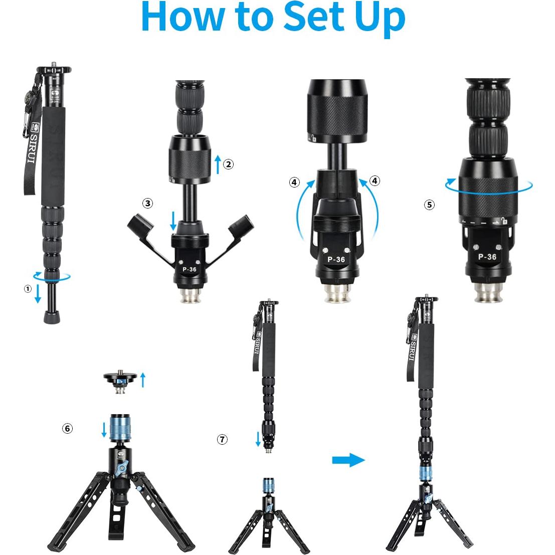 Base de Trípode SIRUI P-36 con Adaptador para Monopie