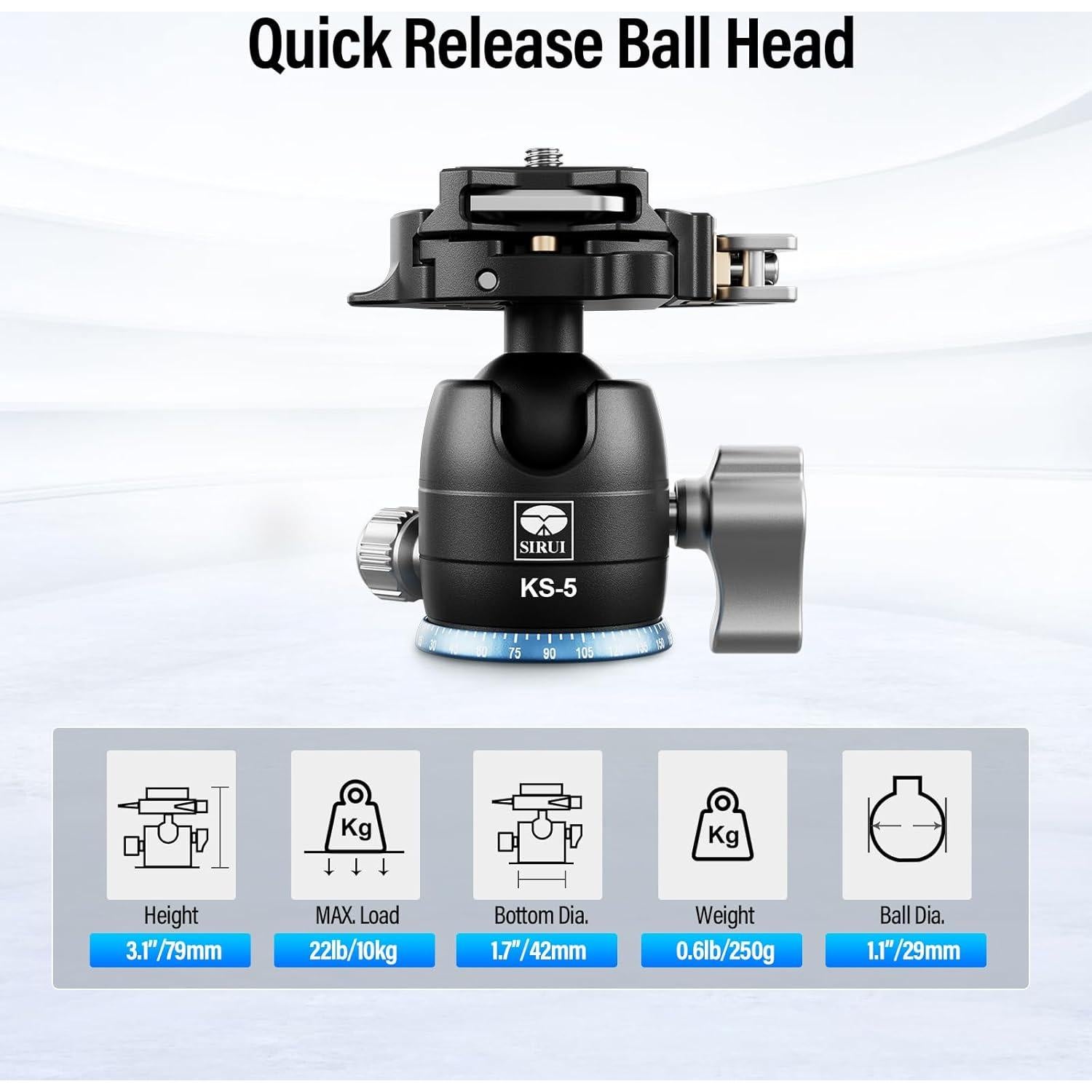 Cabezal de Bola SIRUI KS-5 para Trípode 10kg 360° Aluminio