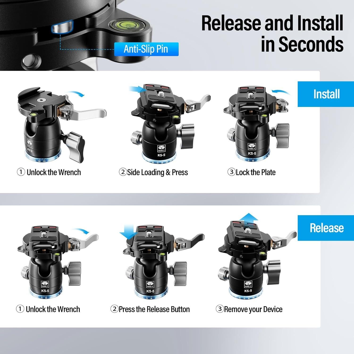 Cabezal de Bola SIRUI KS-5 para Trípode 10kg 360° Aluminio