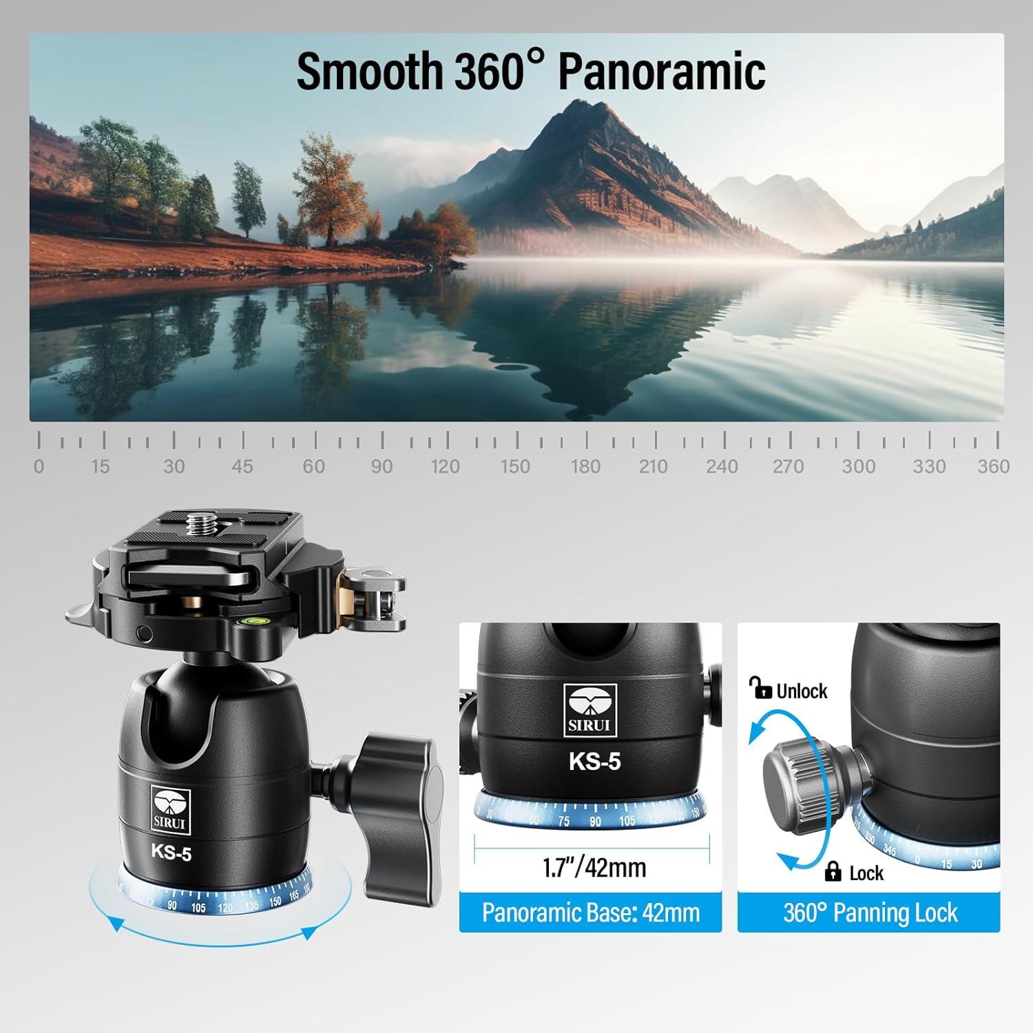 Cabezal de Bola SIRUI KS-5 para Trípode 10kg 360° Aluminio