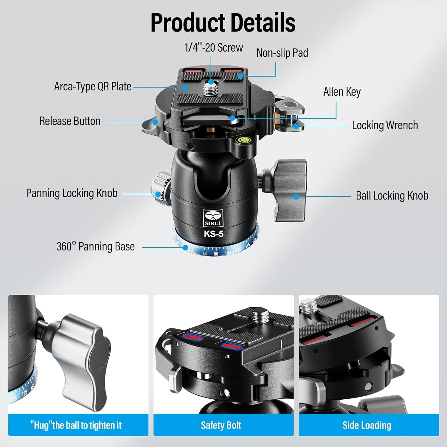 Cabezal de Bola SIRUI KS-5 para Trípode 10kg 360° Aluminio