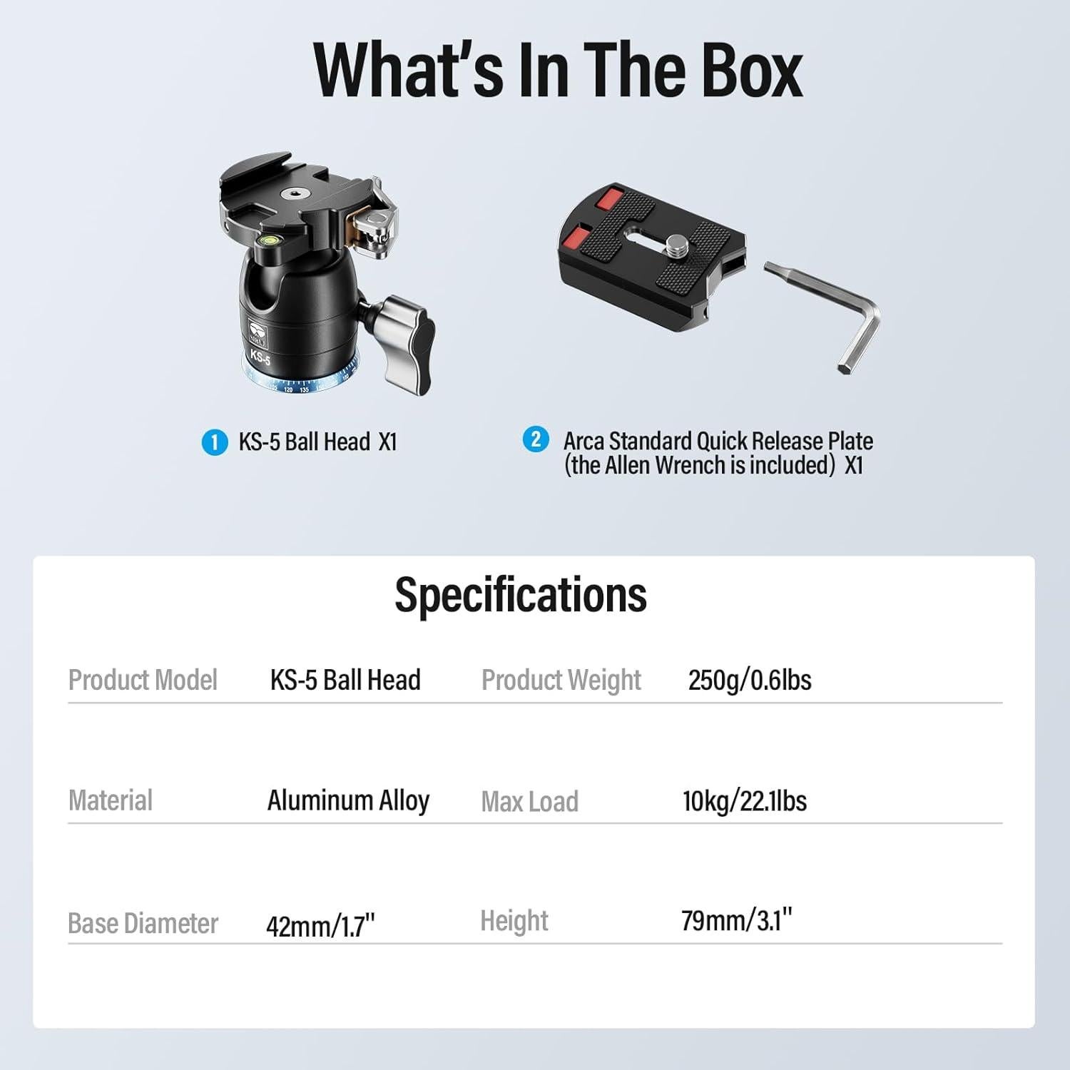 Cabezal de Bola SIRUI KS-5 para Trípode 10kg 360° Aluminio