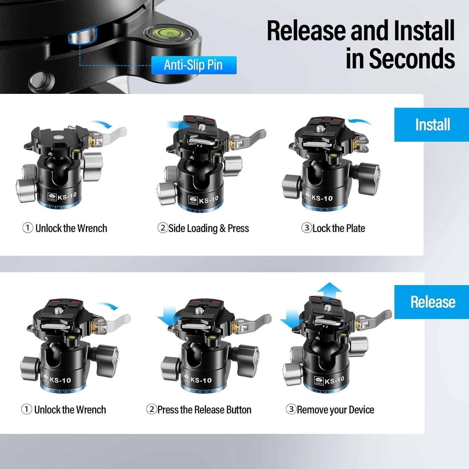 Cabezal de Bola QR Gravedad Baja Sirui KS-10 15kg