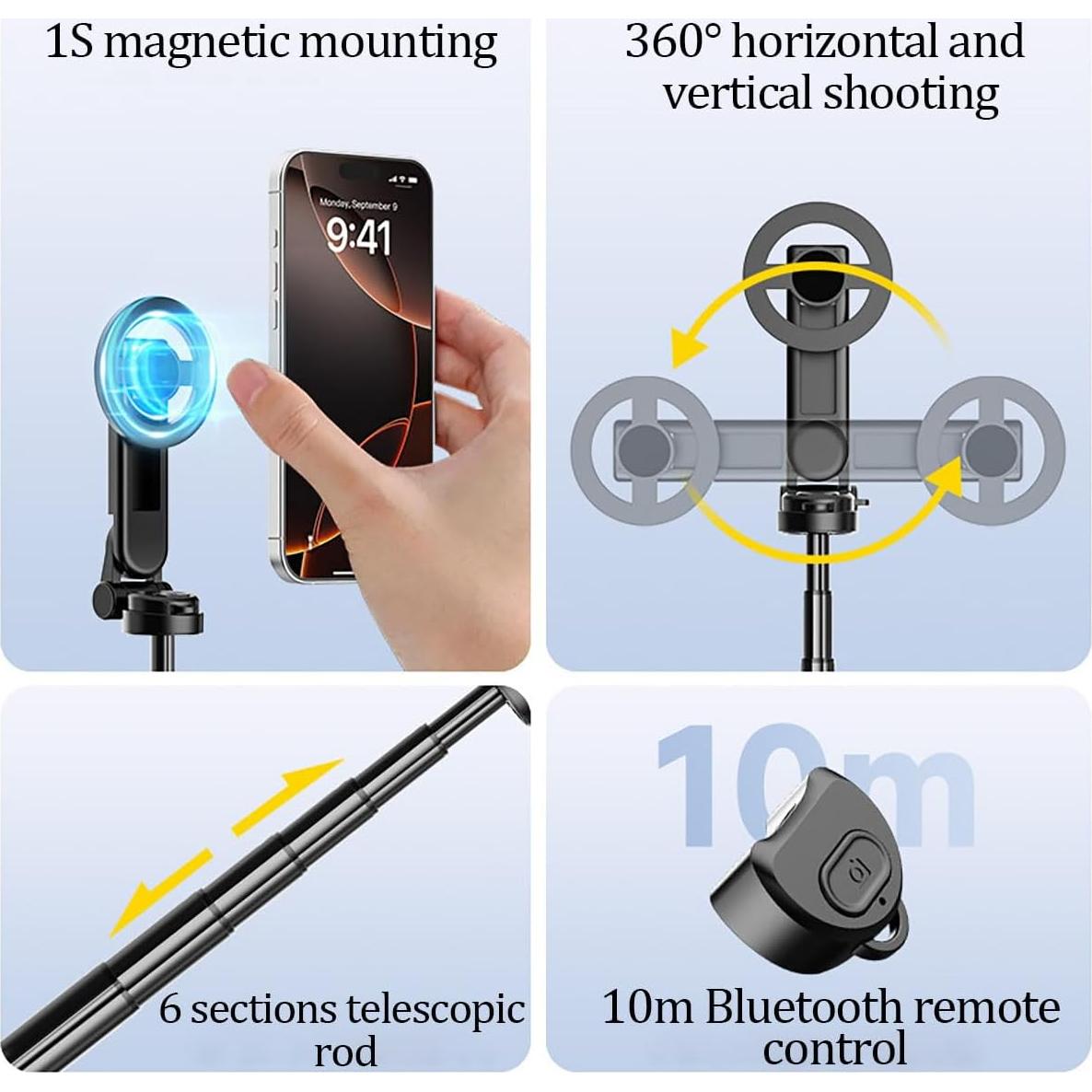 Palo de Selfie Magnético 4-en-1 Nichalous con Control Remoto