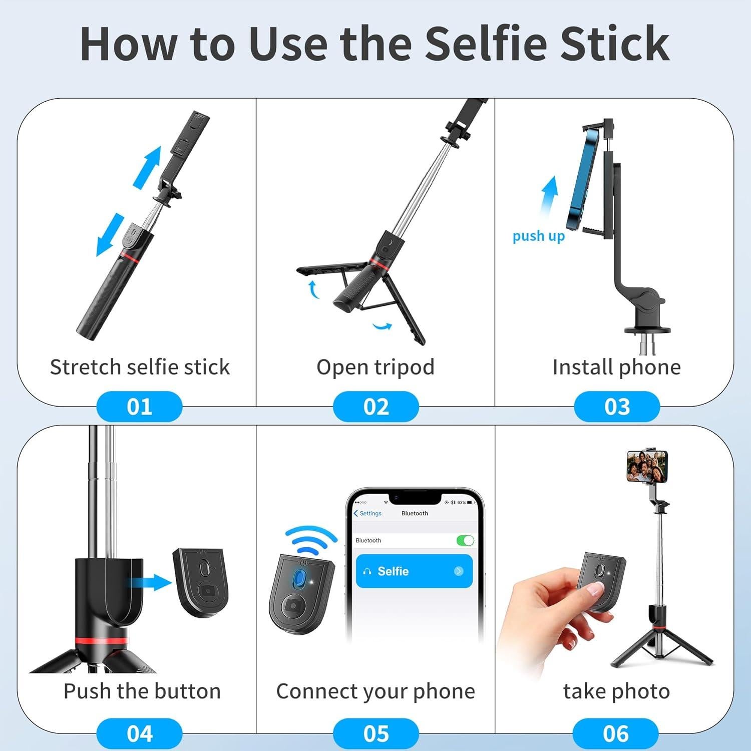 Selfie Stick Trípode BKWITY 132 cm con Control Remoto