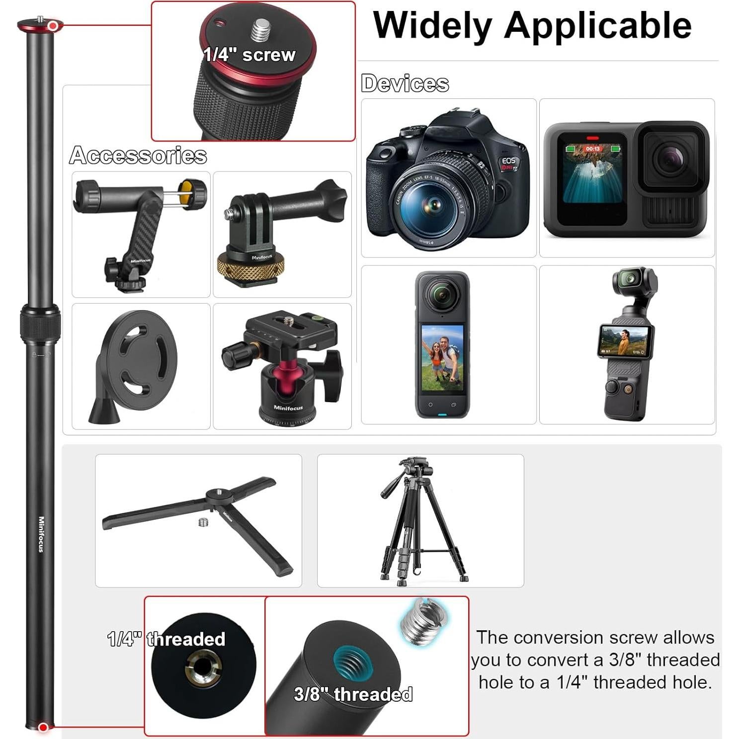 Extensión de Trípode MINIFOCUS 2 Secciones 59.5cm Aluminio