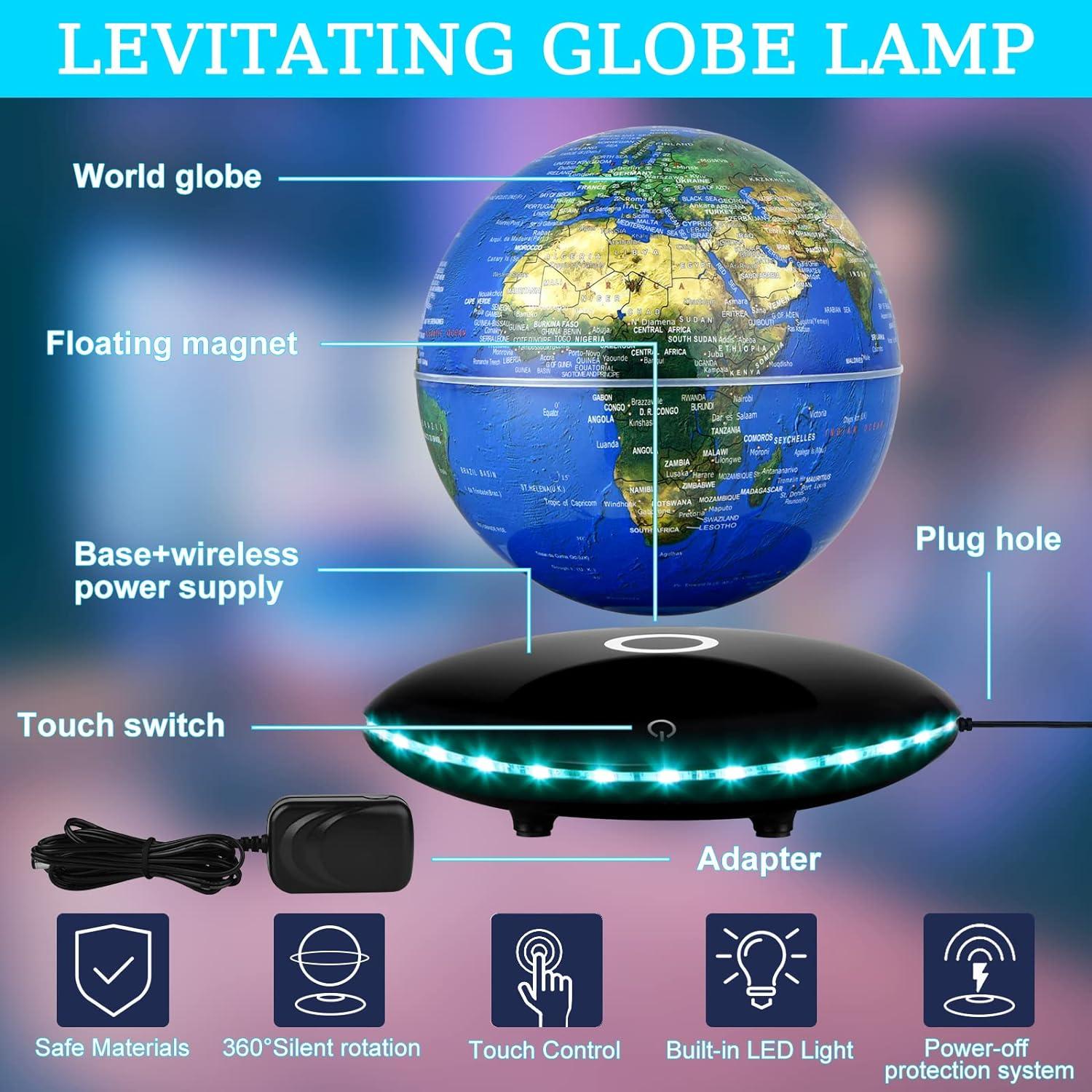 Globo Levitatante Magnético Mapa Mundial 15,24 cm LED