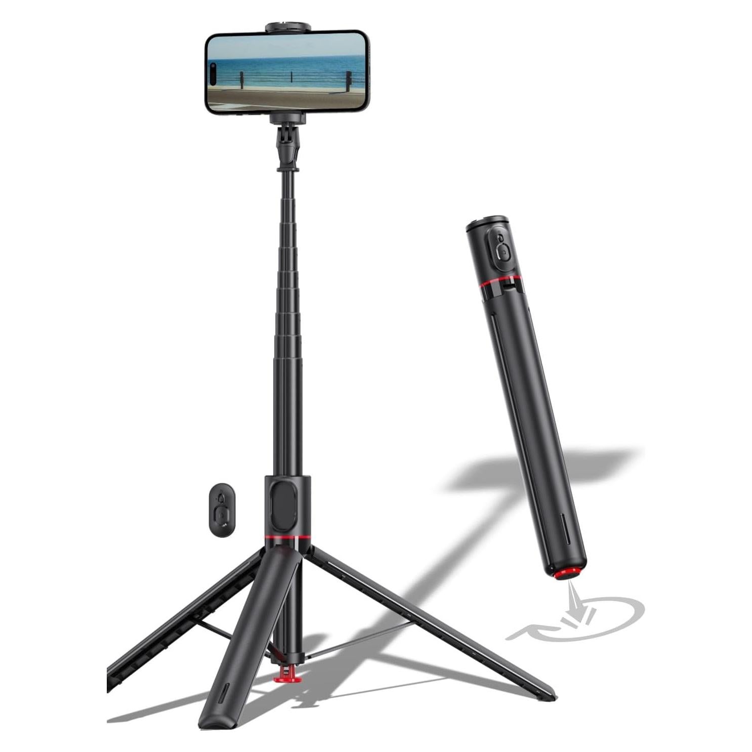 Palo de Selfie Magnético Automático 1.77m con Trípode y Control Remoto