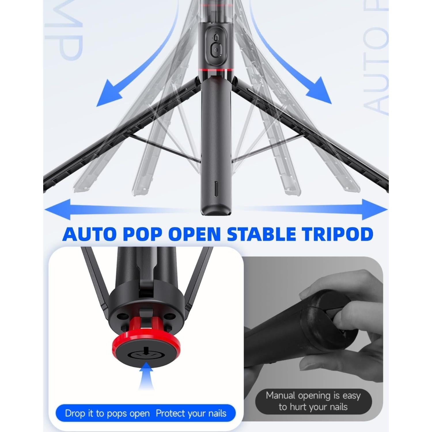 Palo de Selfie Magnético Automático 1.77m con Trípode y Control Remoto