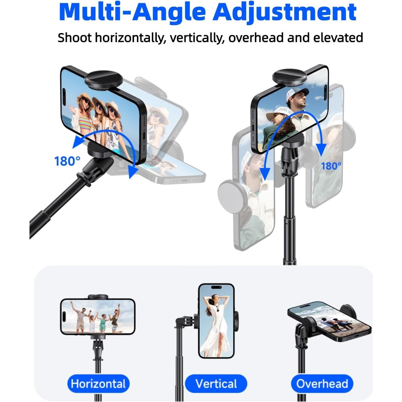 Palo de Selfie Magnético Automático 1.77m con Trípode y Control Remoto