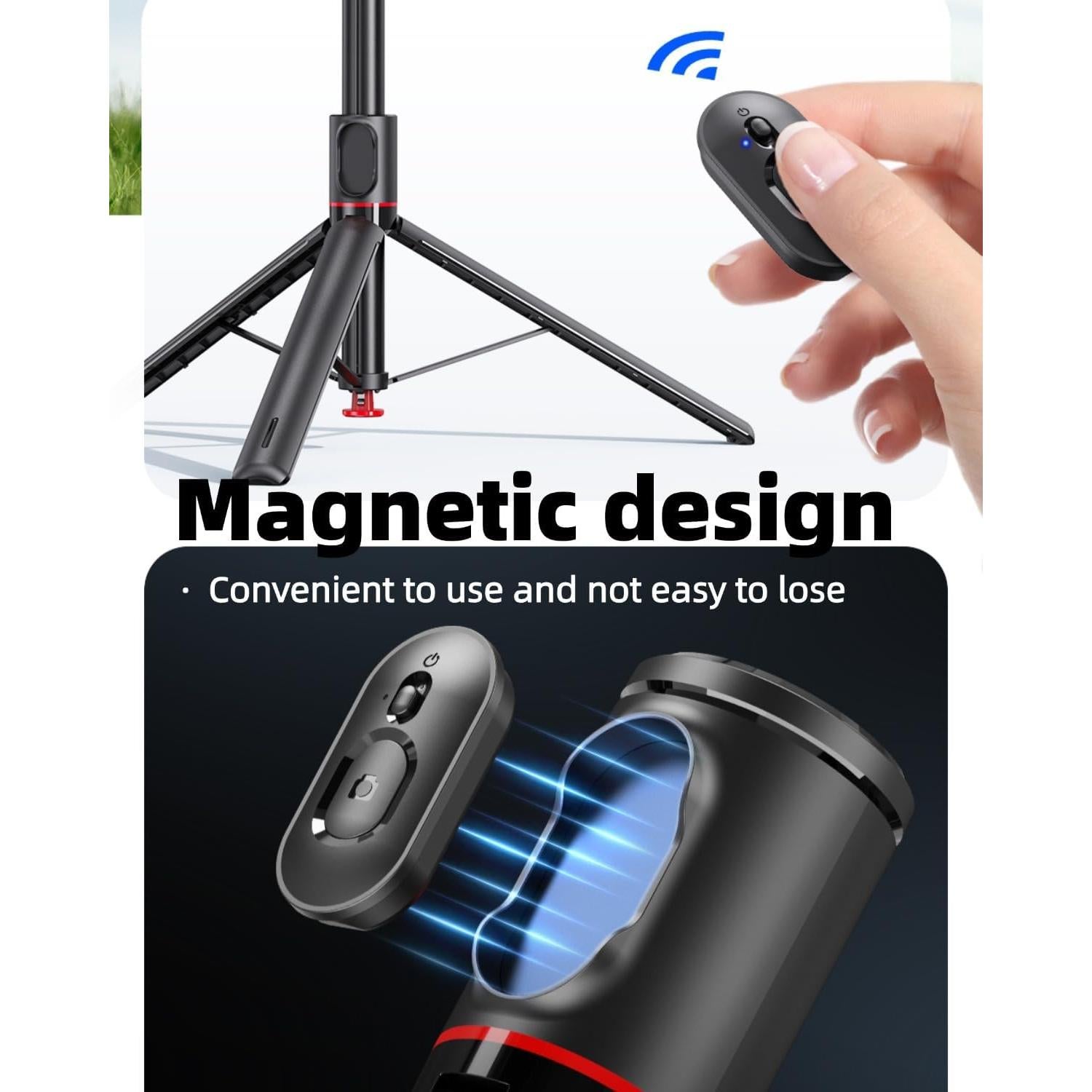 Palo de Selfie Magnético Automático 1.77m con Trípode y Control Remoto