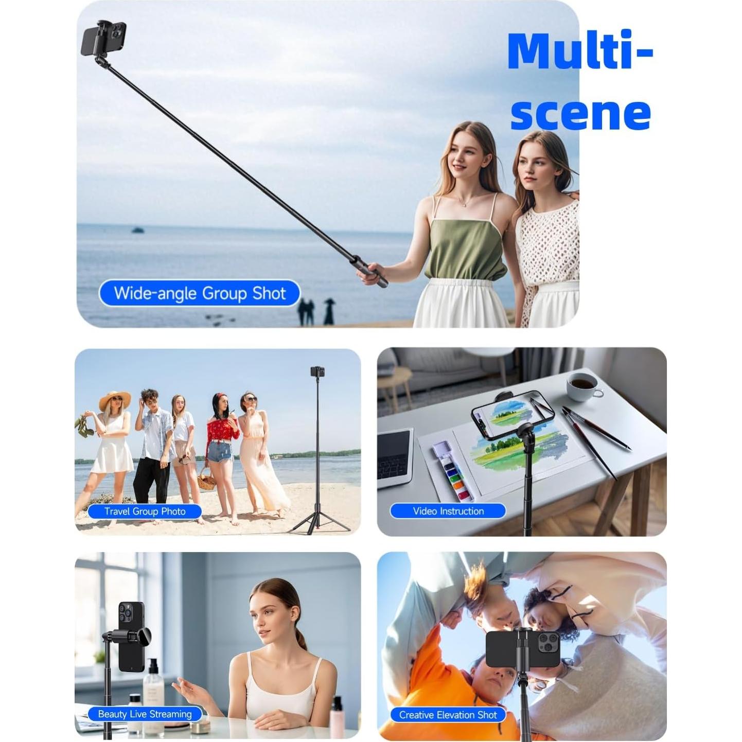 Palo de Selfie Magnético Automático 1.77m con Trípode y Control Remoto