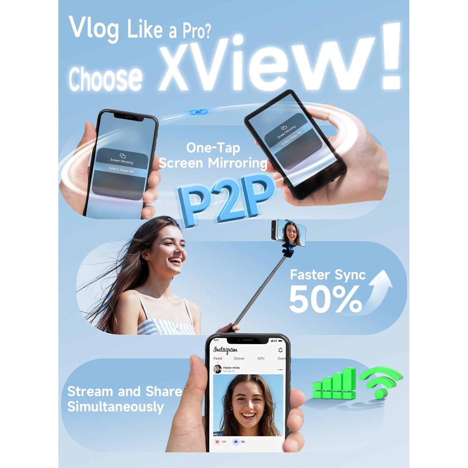 Monitor Selfie Inalámbrico 4K SYNCO XView M4 para iPhone/Android