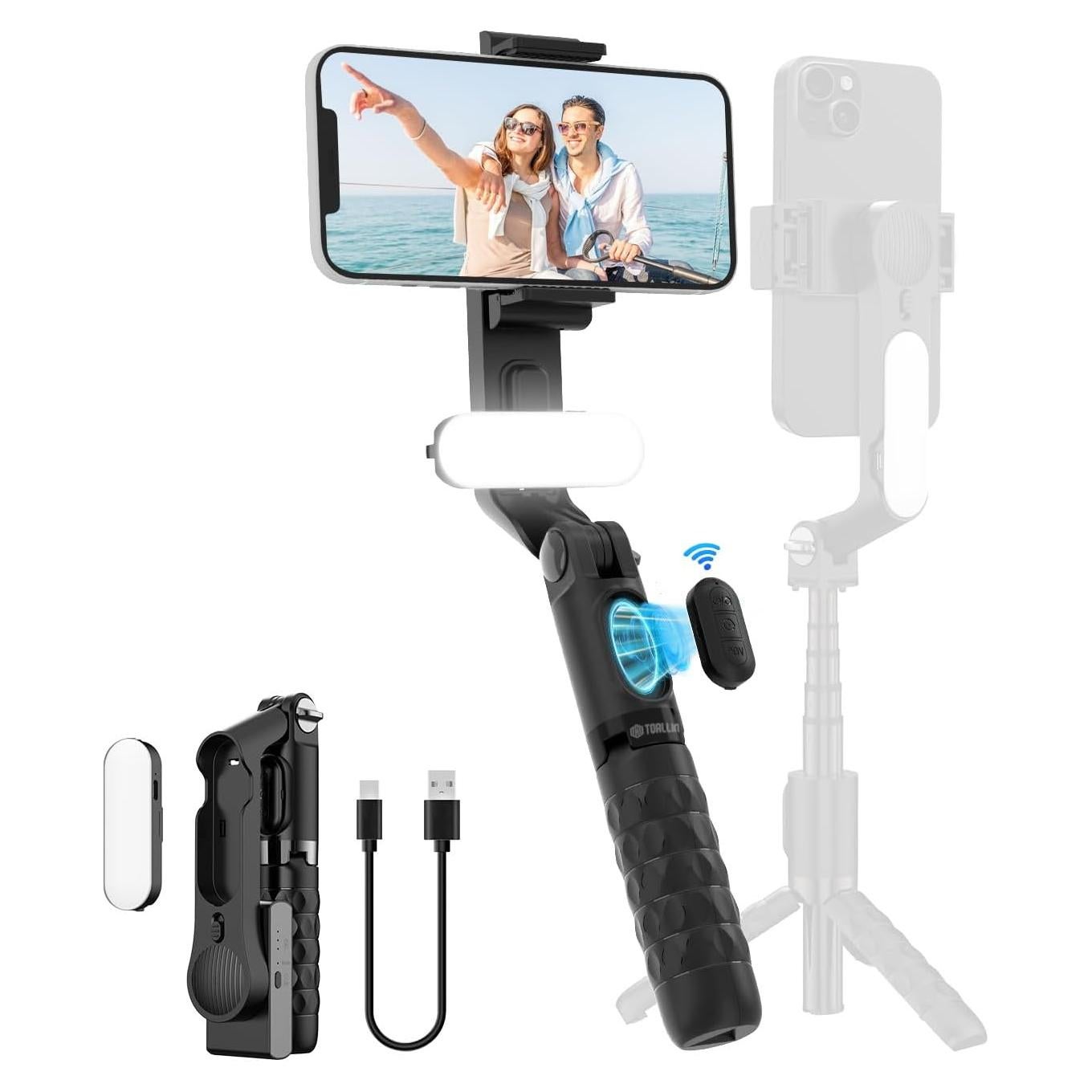 Estabilizador Gimbal TOALLIN para Smartphone con Luz y Control Remoto