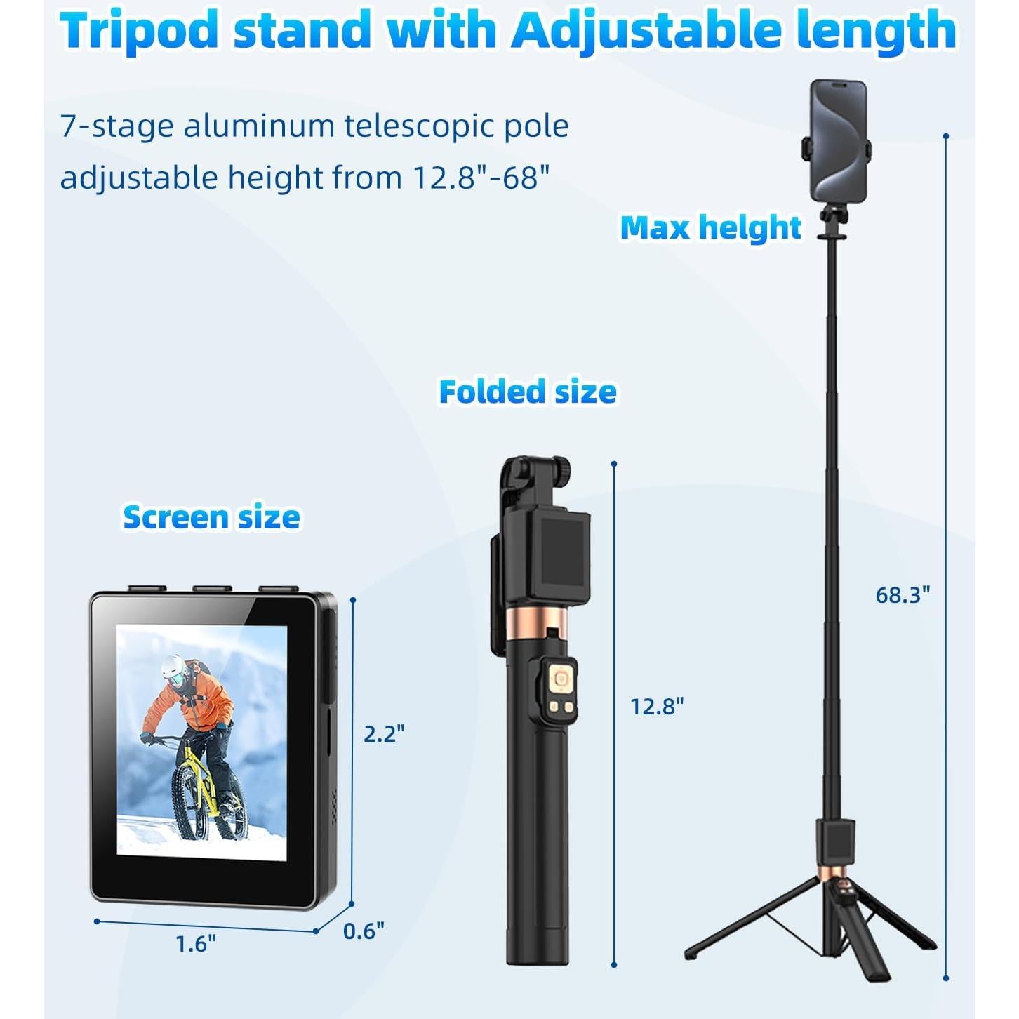 Palo Selfie Flymoon con Control Remoto y Pantalla Desmontable 173 cm