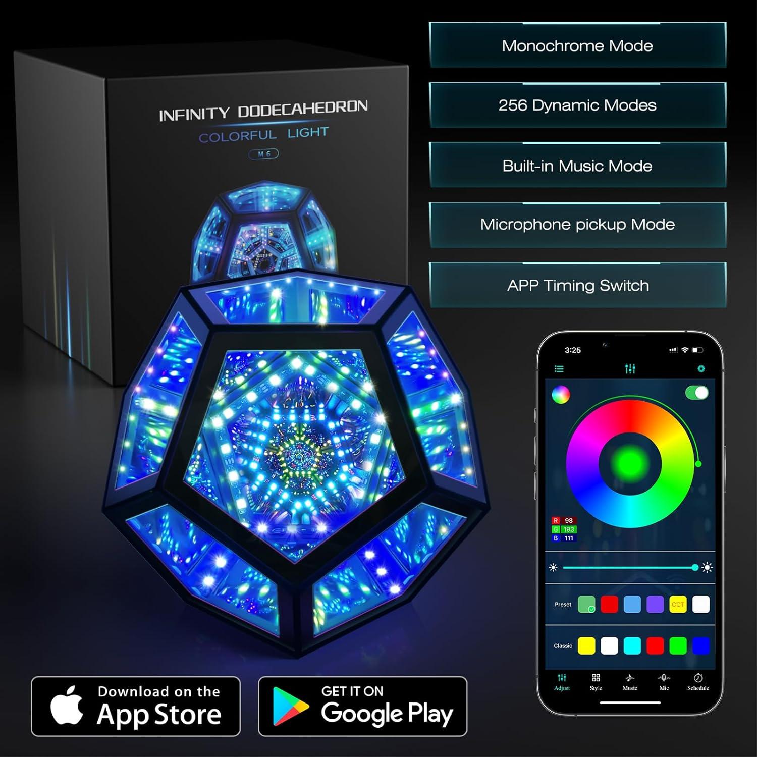 Luz Dodecaédrica Infinita Mito L-1 RGBW 19cm Decorativa