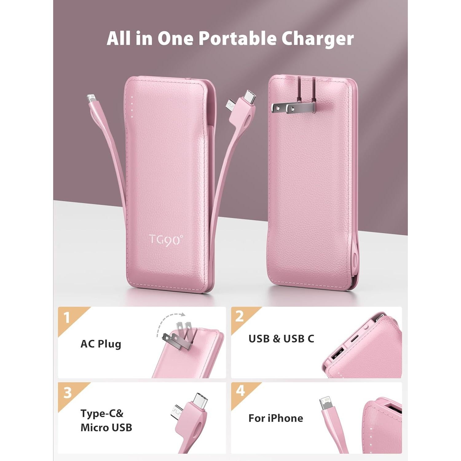 Banco de Energía 10000mAh TG90° 2 Pack Negro y Rosa