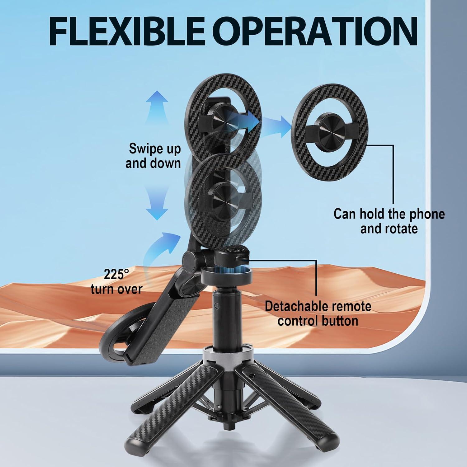 Palo de Selfie Magnético 4-en-1 MAROJEIF con Control Remoto