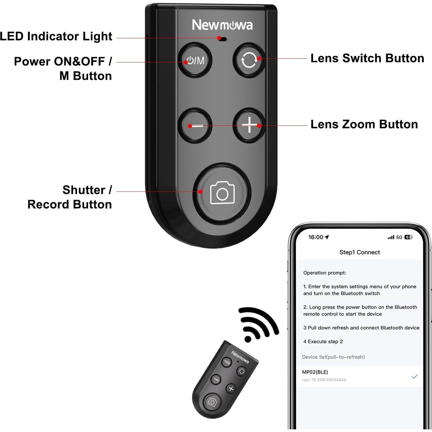 Trípode Selfie Stick Newmowa con Control Remoto para iPhone