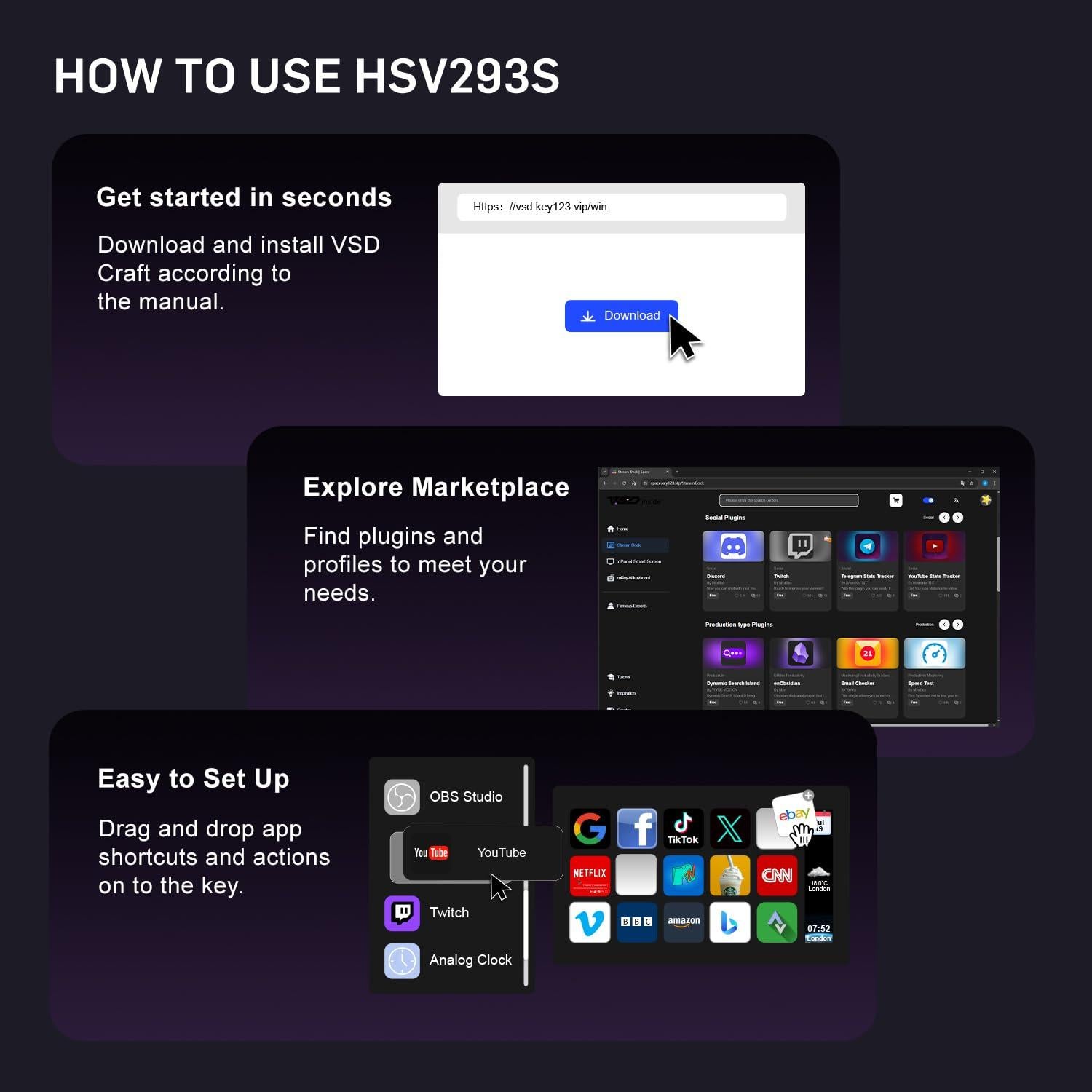 Controlador de transmisión TreasLin HSV293S 15 teclas macro USB