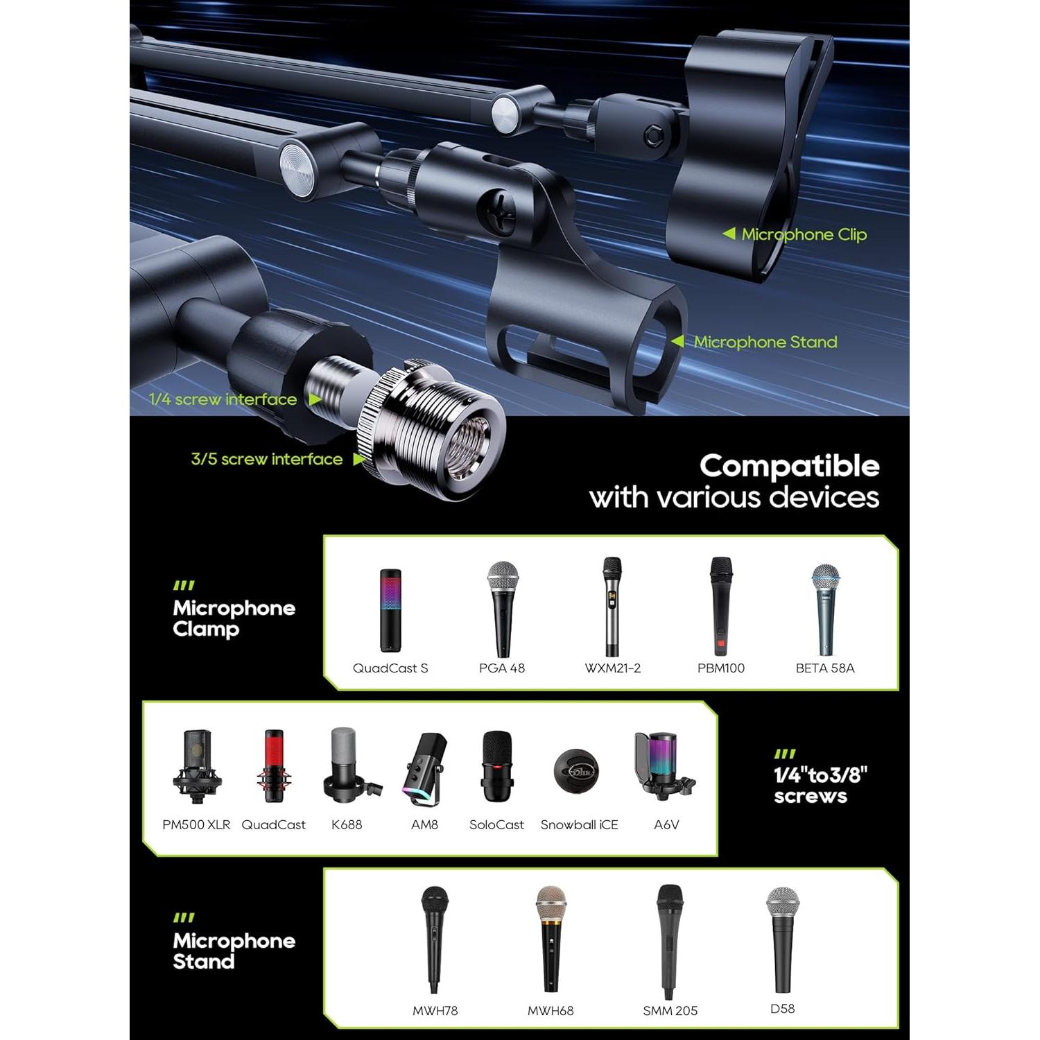 Soporte de Micrófono M05 Pro Negro 360° Ajustable para Estudio