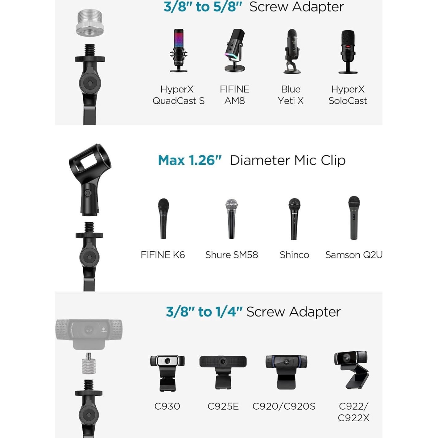 Soporte de Micrófono InnoGear 360° Acero Negro para Estudio