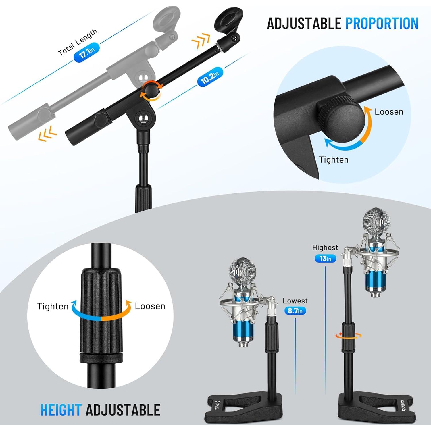 Soporte de Micrófono CAHAYA Ajustable de Escritorio 2 en 1