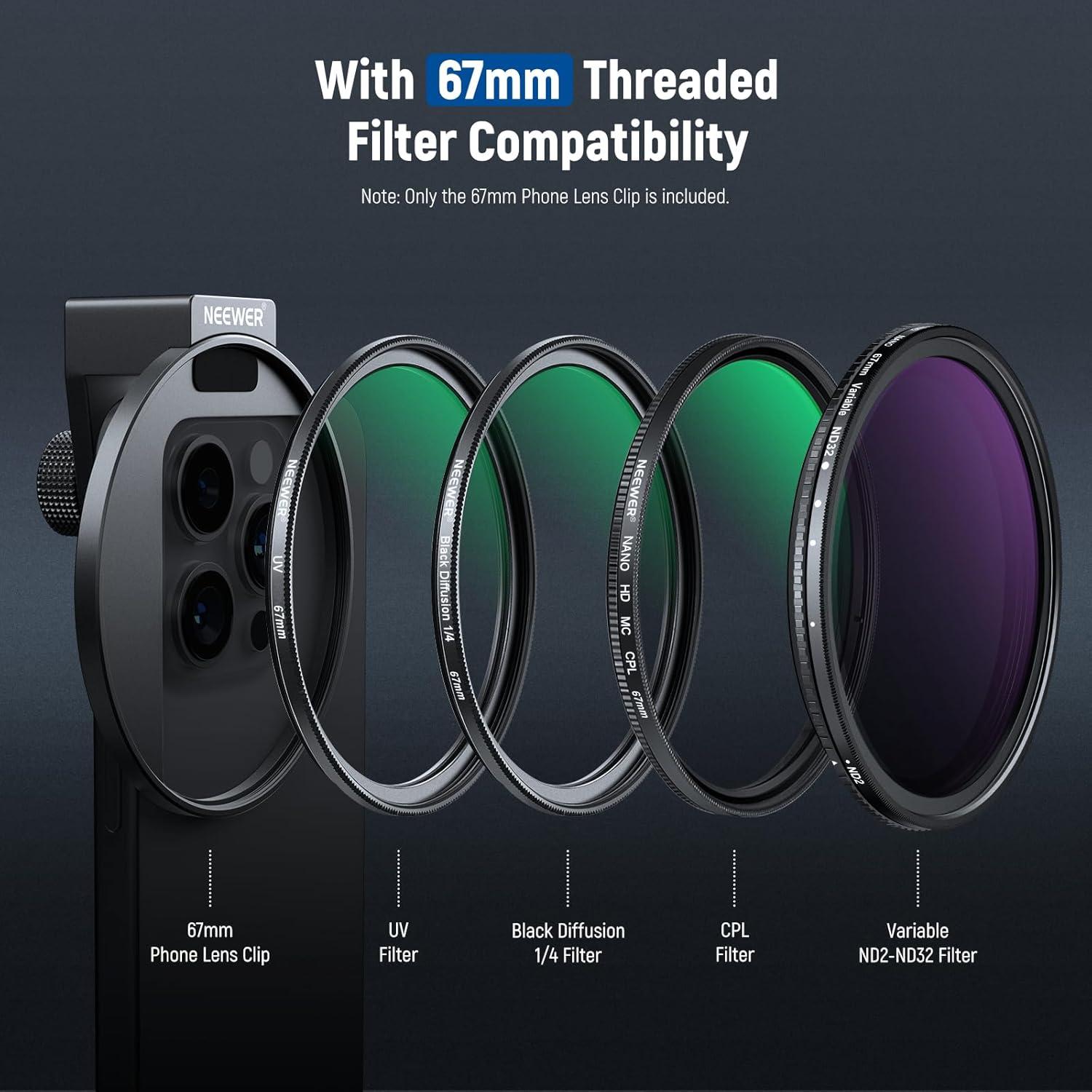 Filtro de Lente en Clip NEEWER 67mm con Difusión Negra 1/4