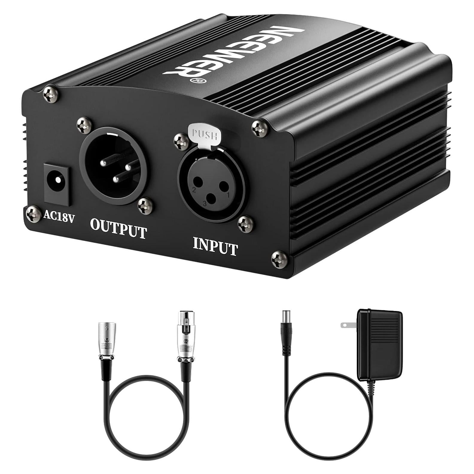 Fuente de Alimentación Phantom Neewer 48V con Cable XLR 2.44m