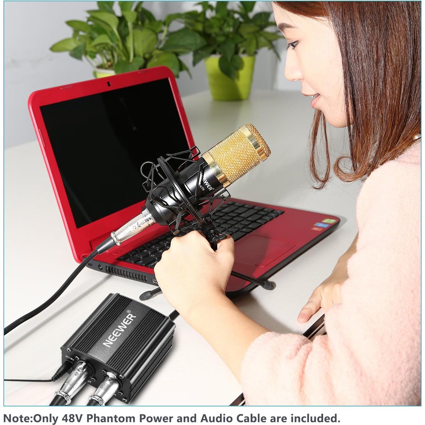 Fuente de Alimentación Phantom Neewer 48V con Cable XLR 2.44m