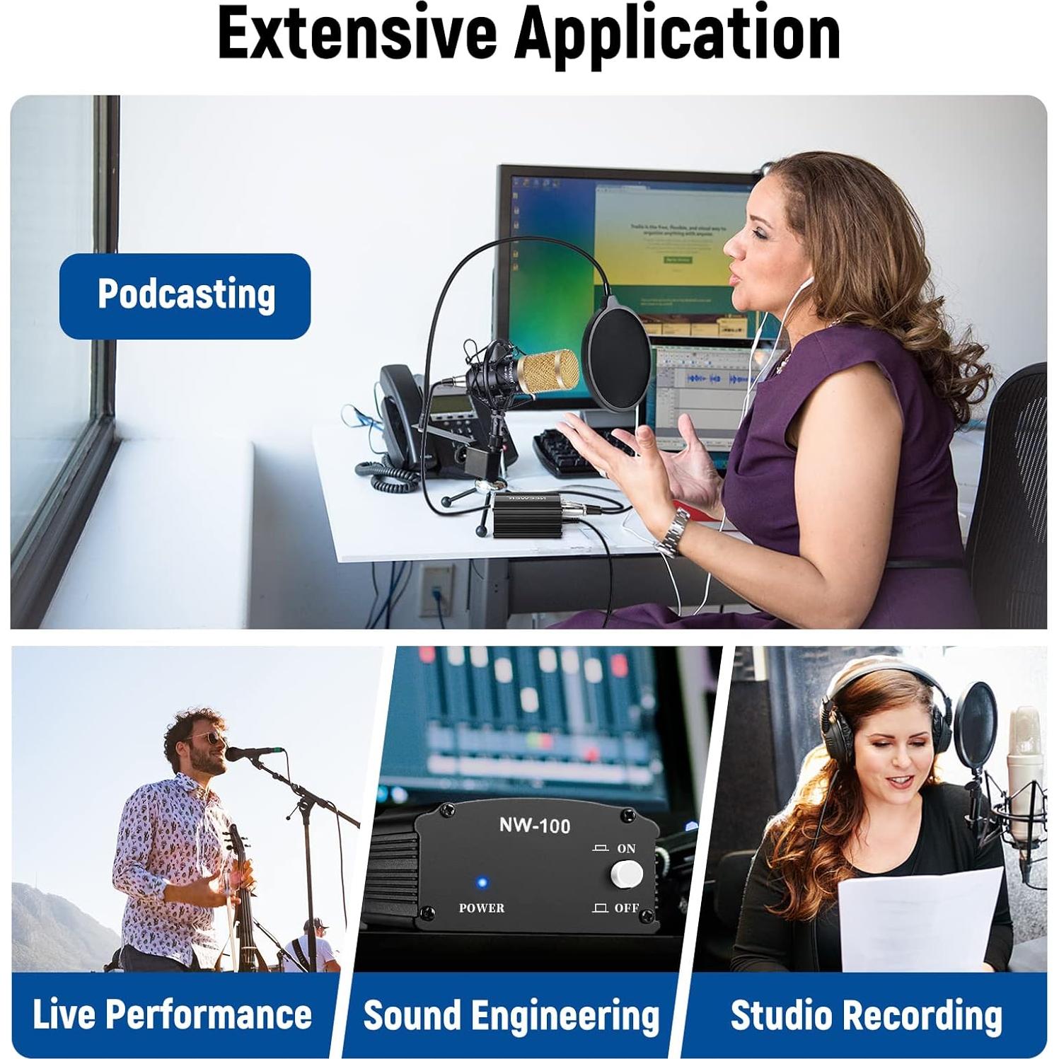 Fuente de Alimentación Phantom Neewer 48V con Cable XLR 2.44m