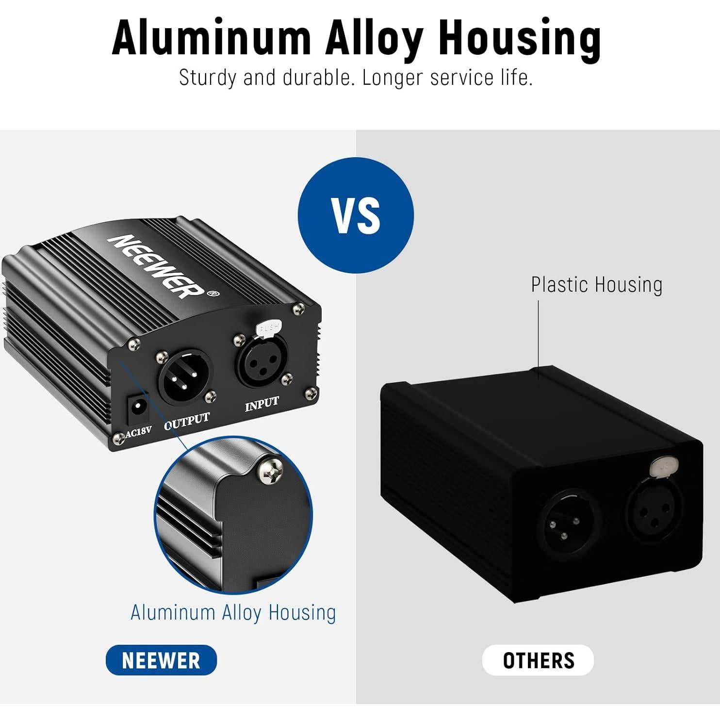 Fuente de Alimentación Phantom Neewer 48V con Cable XLR 2.44m